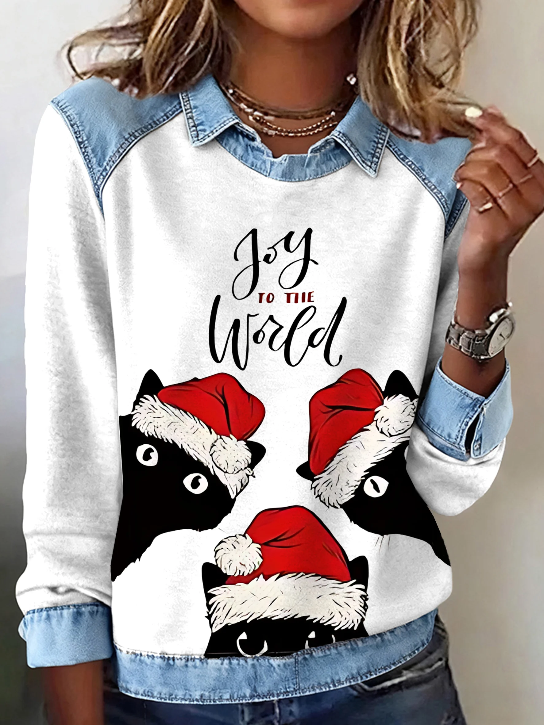 Women's Autumn Christmas Cute Cat Print Casual Top