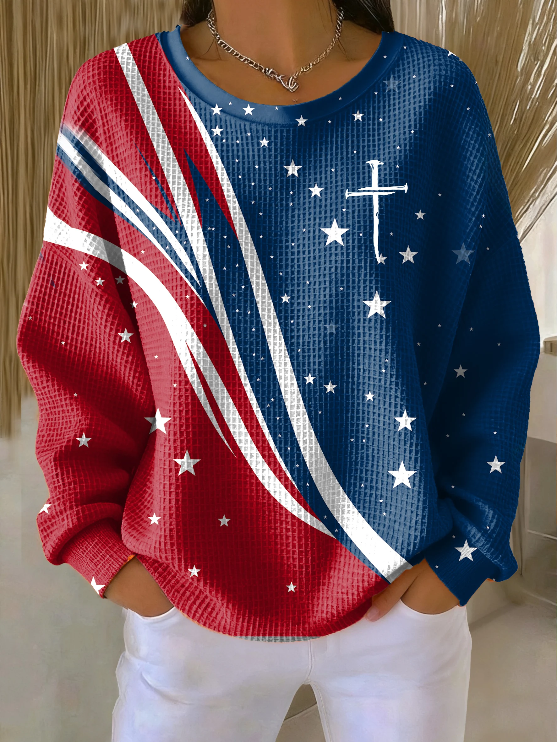 Women's Casual Faith Flag Waffle Sweatshirt