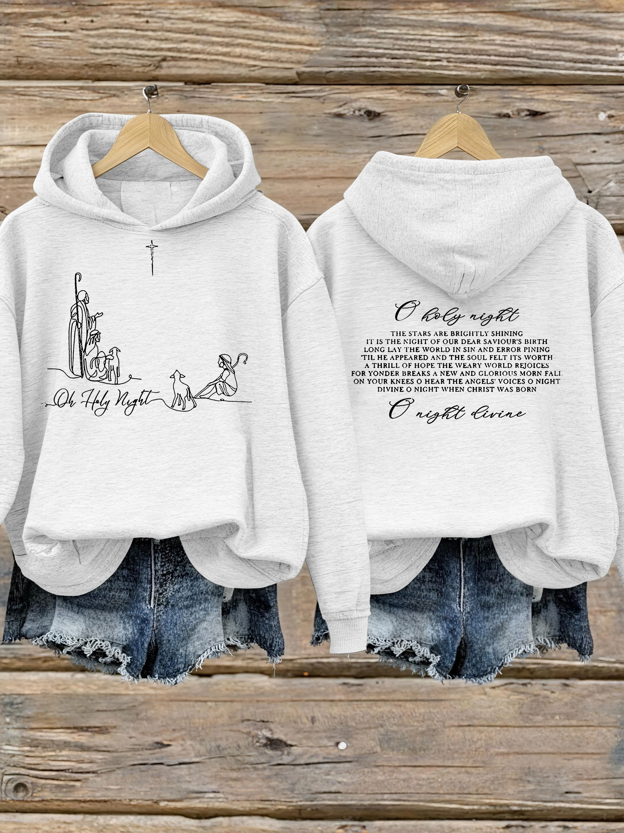 Women's Oh Holy Night Art Print Crew Neck Hooded Sweatshirt