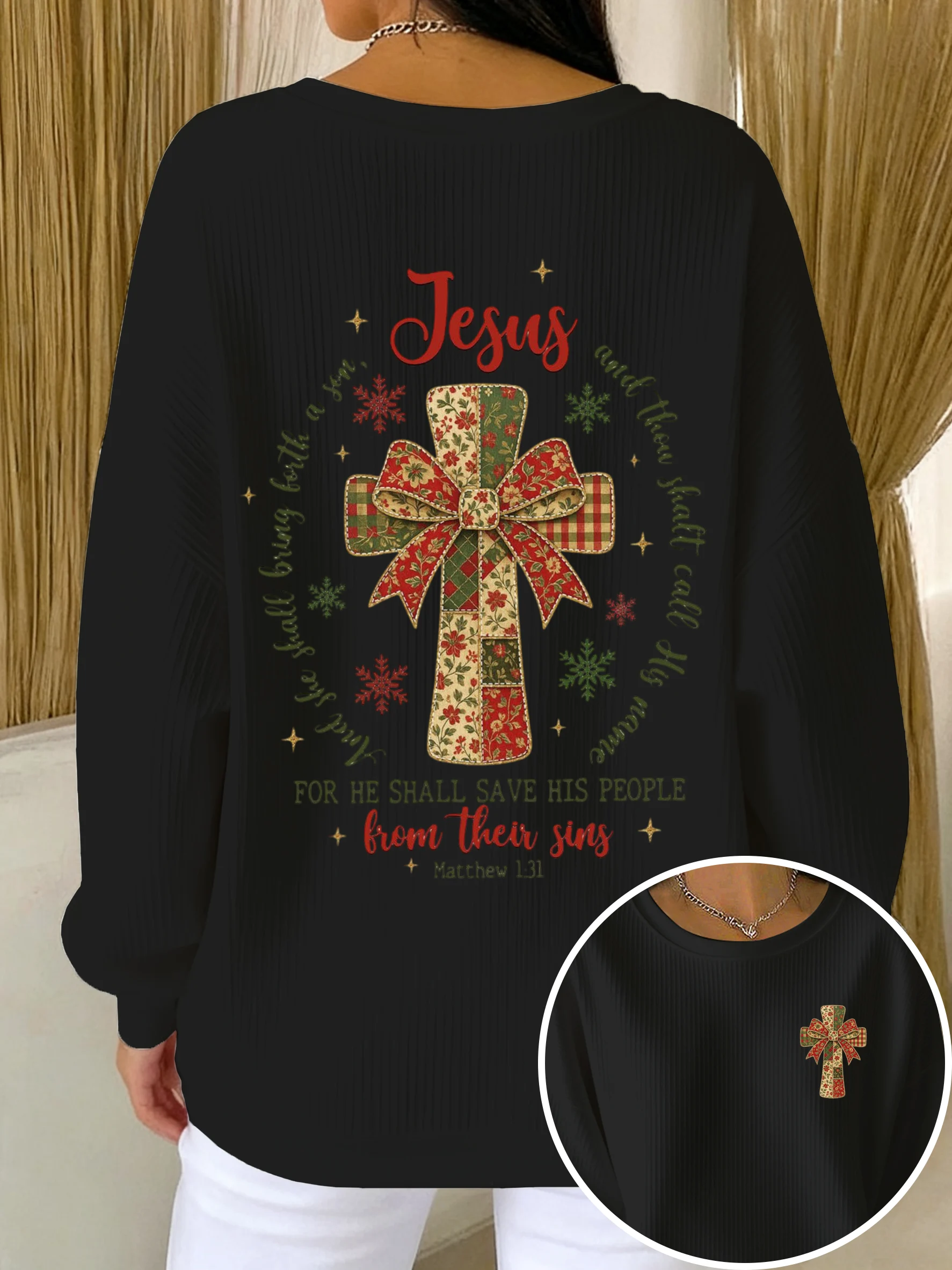 Women's Autumn Christmas Faith Printed Casual Crew Neck Top