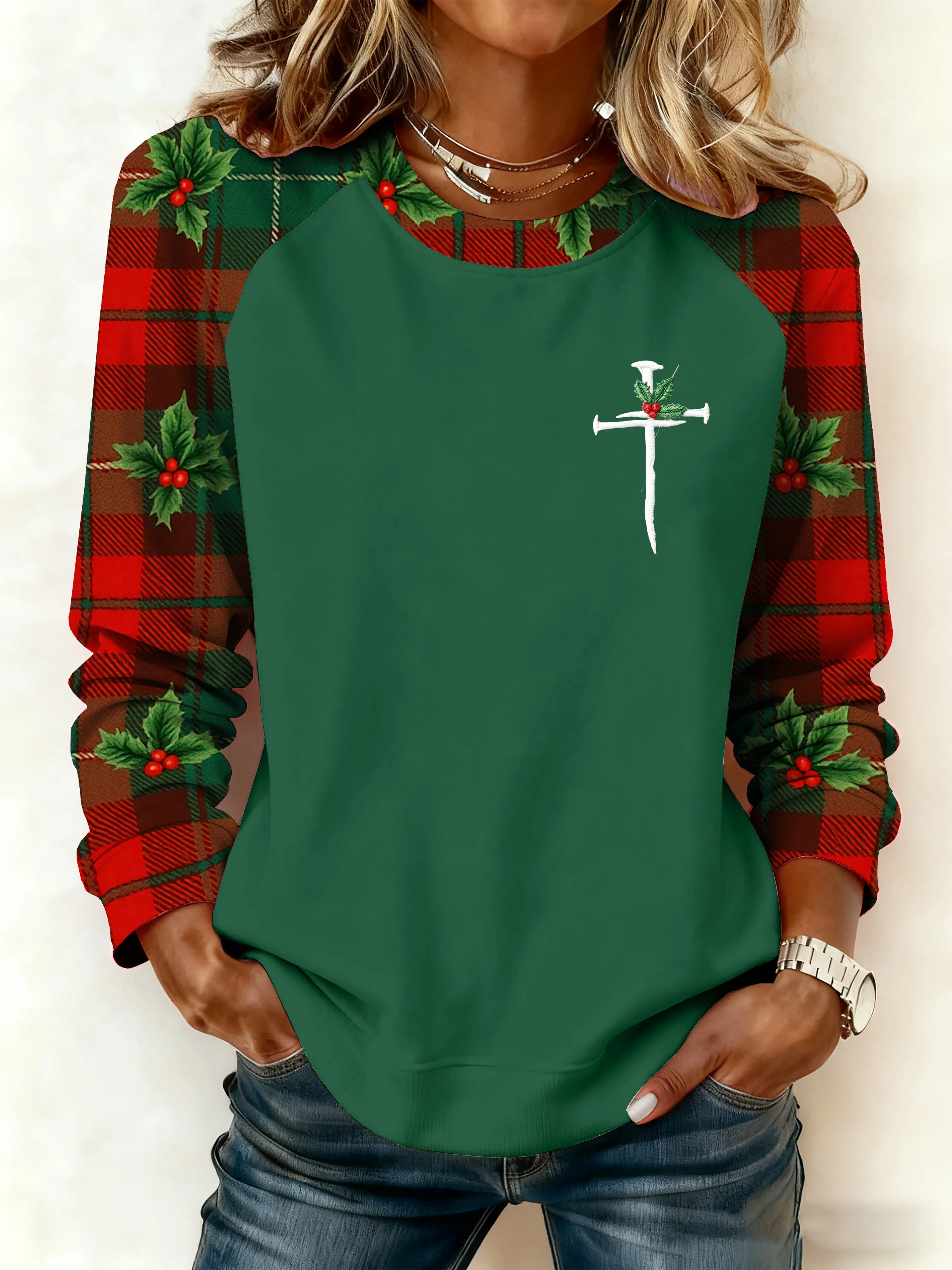Women's Casual Faith Christmas Contrasting Color Sweatshirt