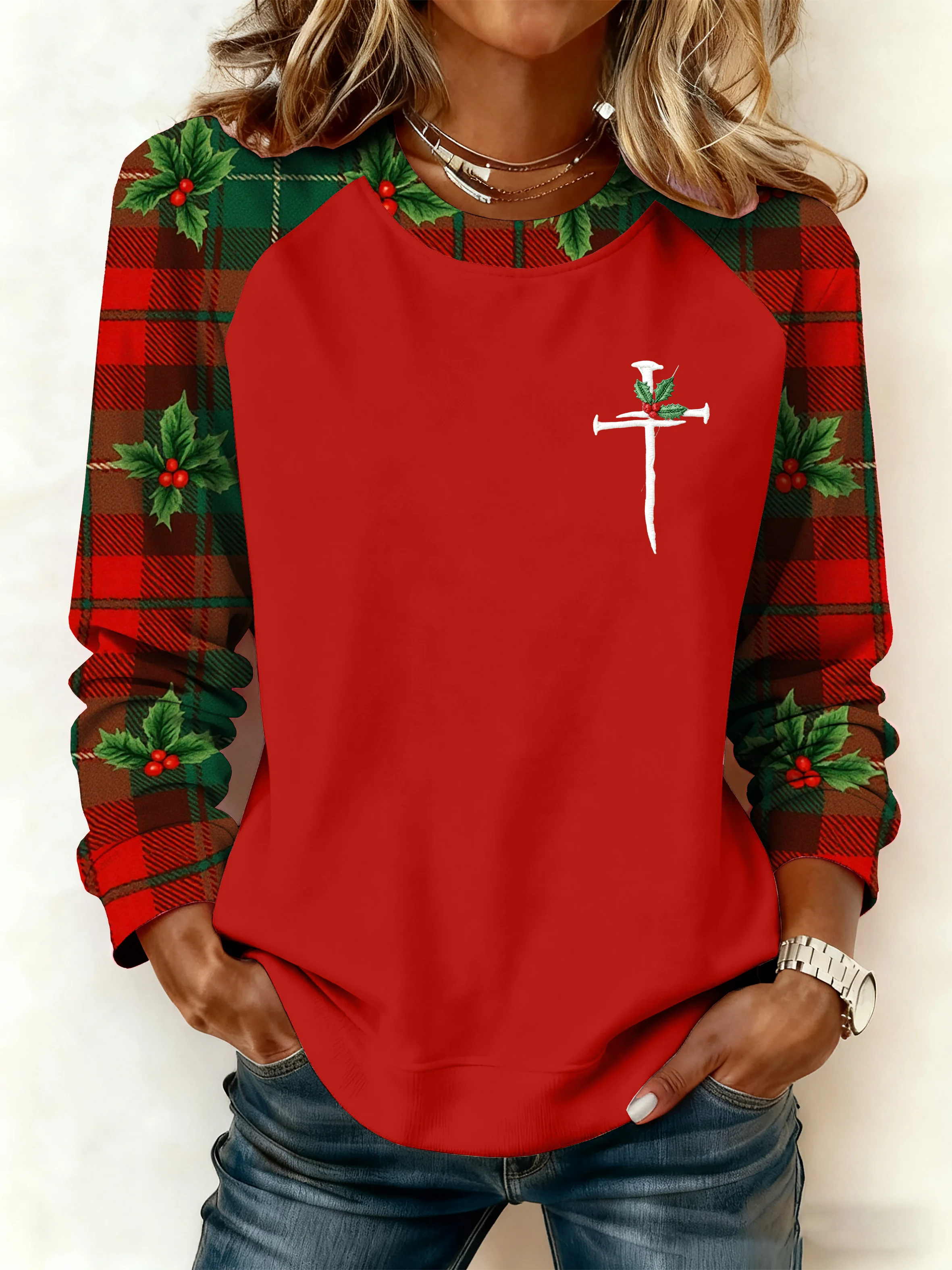 Women's Casual Faith Christmas Contrasting Color Sweatshirt