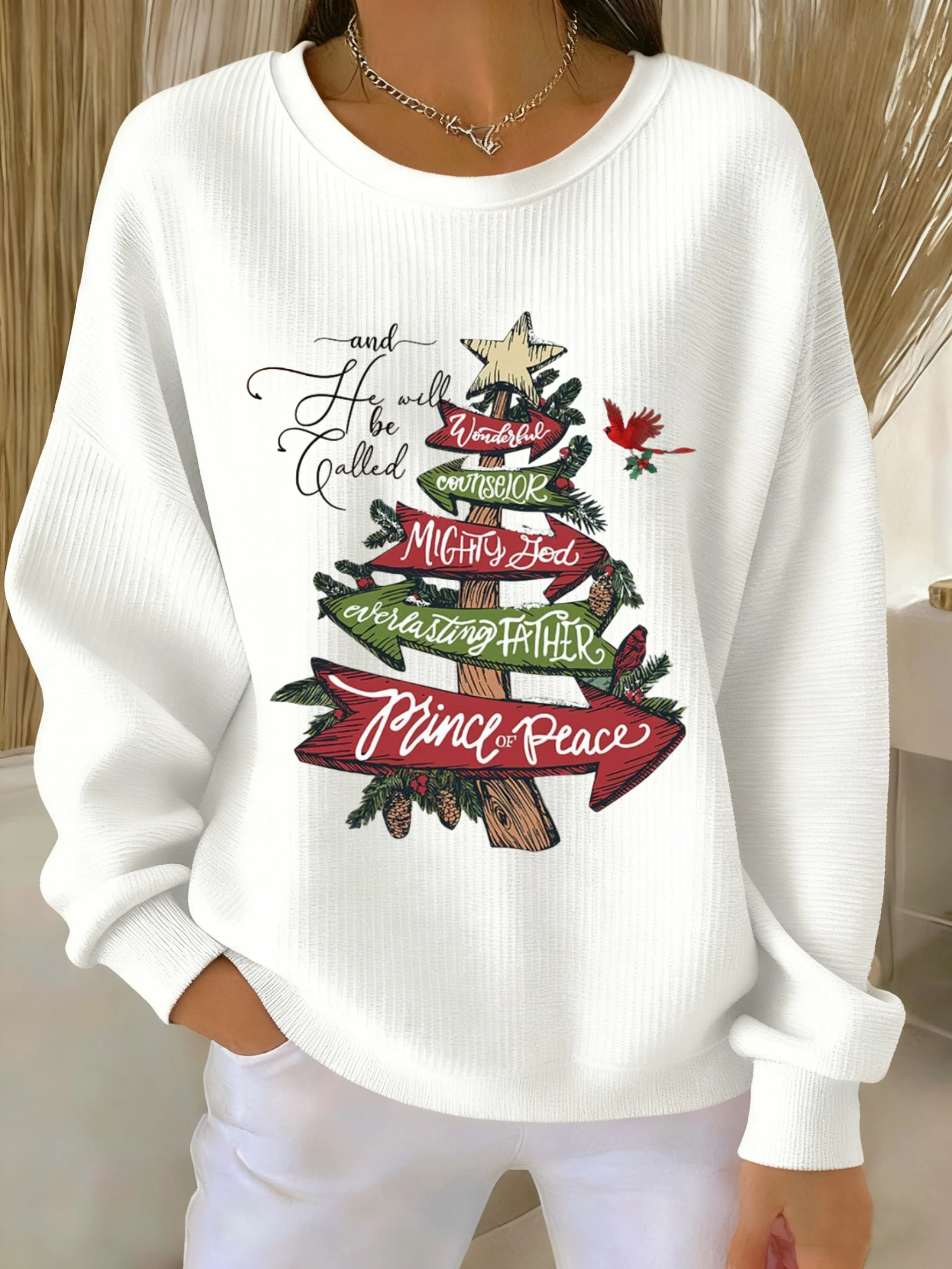 Women's Fall Christmas Faith Printed Crew Neck Top