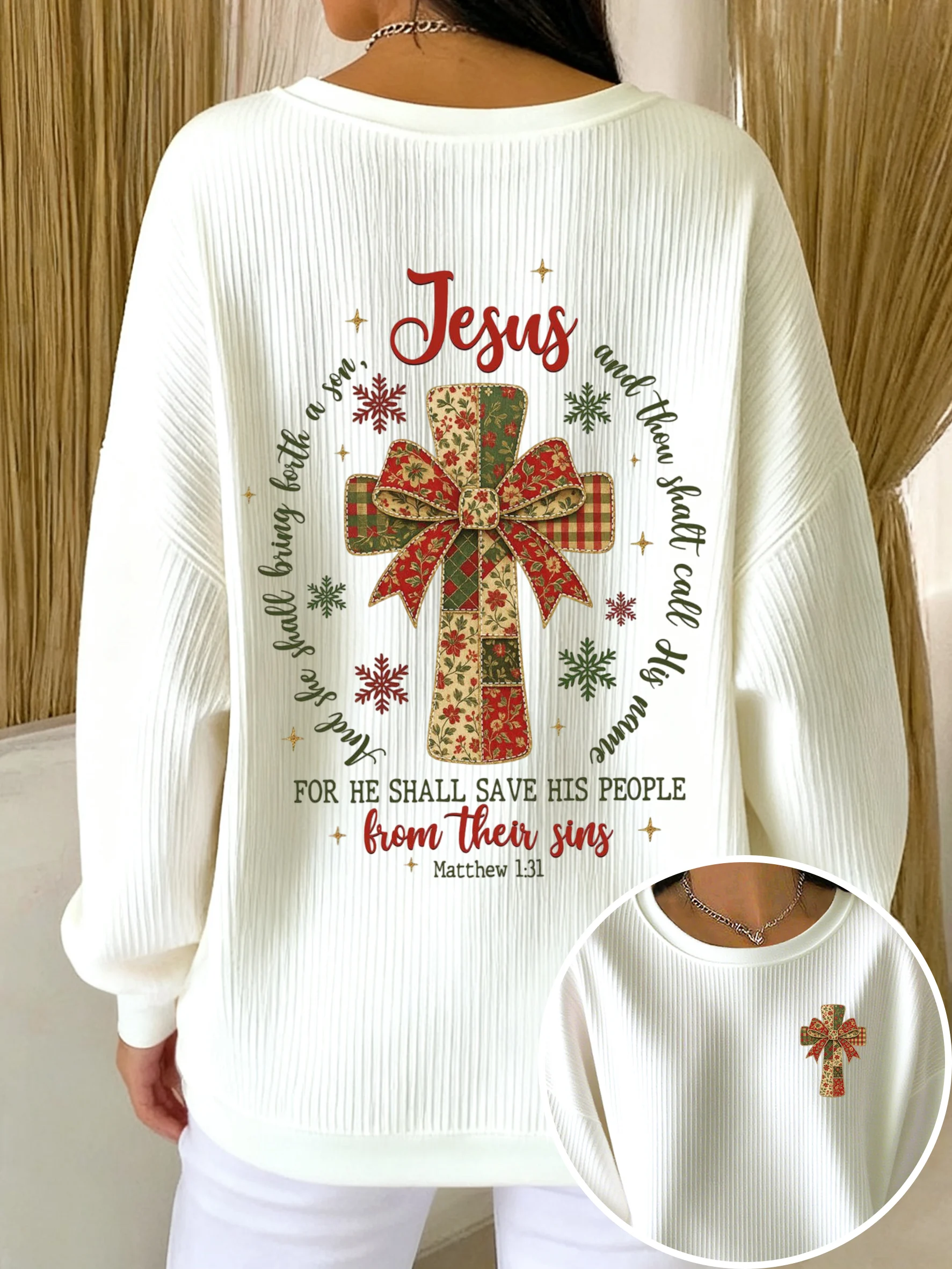 Women's Autumn Christmas Faith Printed Casual Crew Neck Top