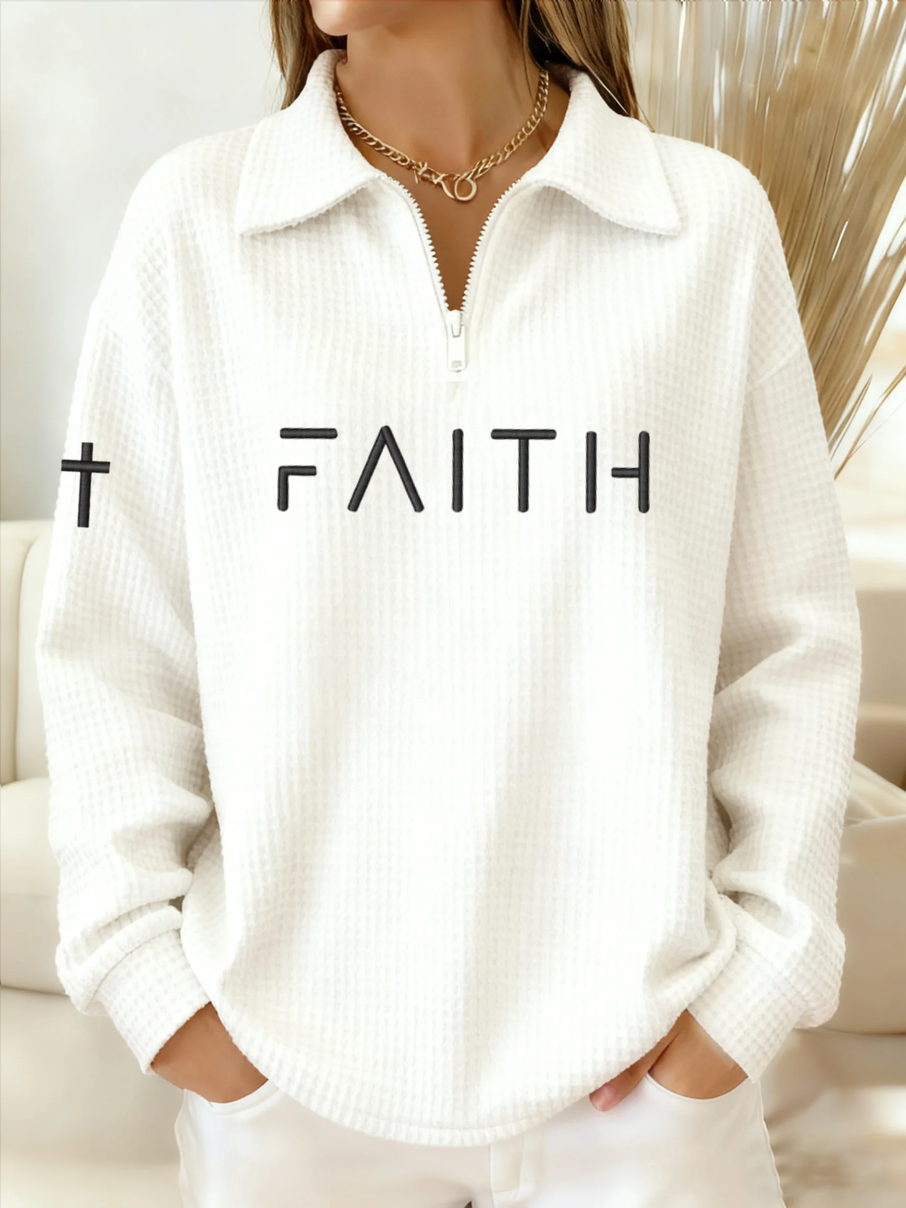 Women's Winter Faith Print Lapel Top