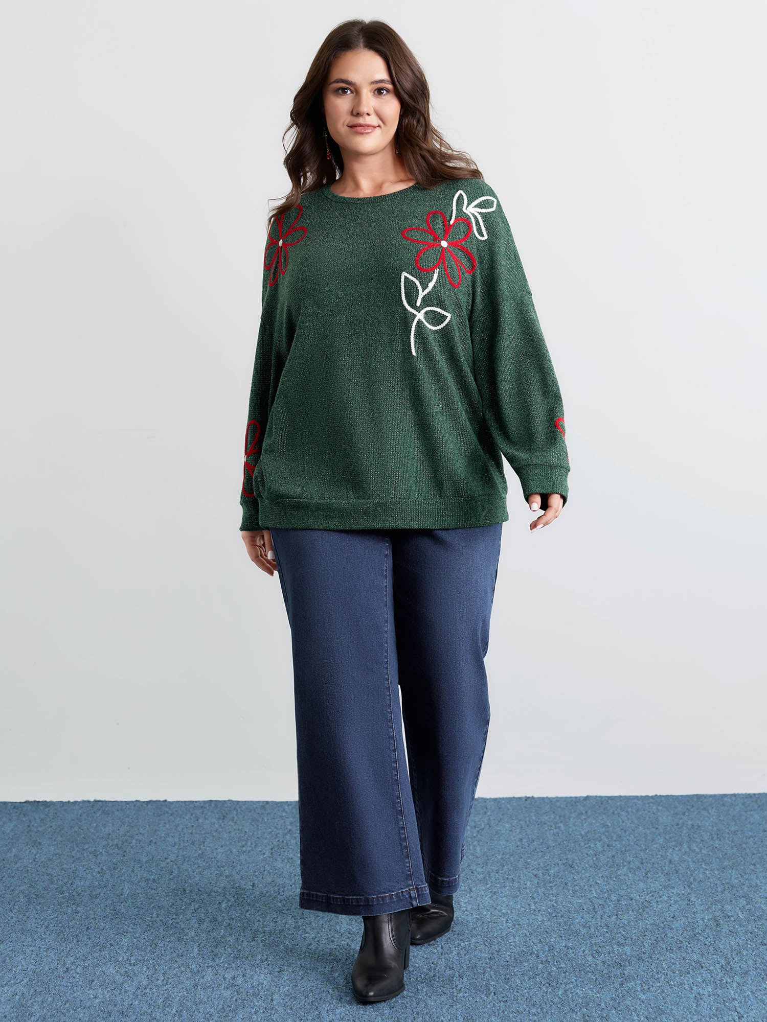 Lurex Textured Cord Embroidery Sweatshirt