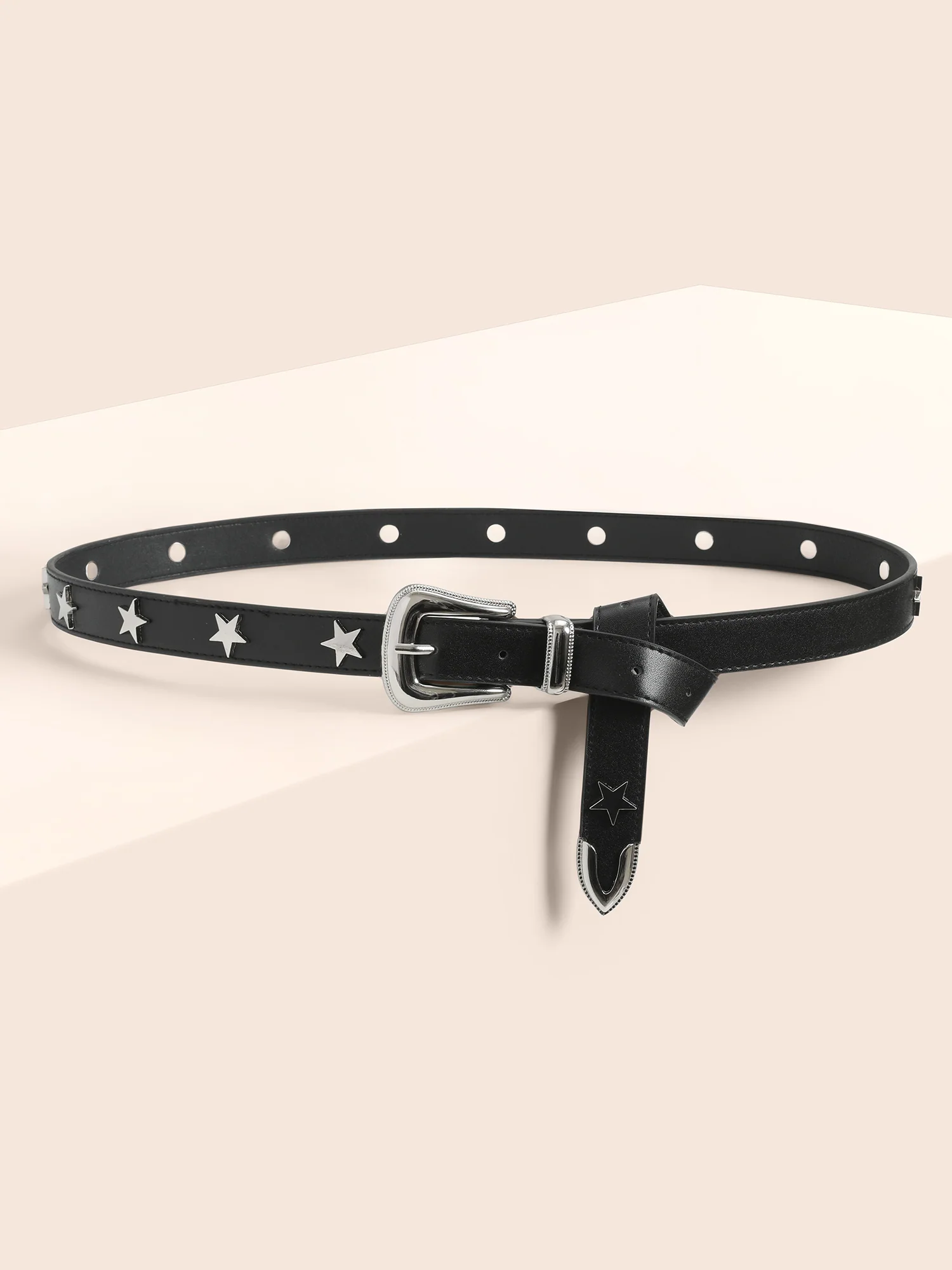 Silver Star Studded Faux Leather Belt