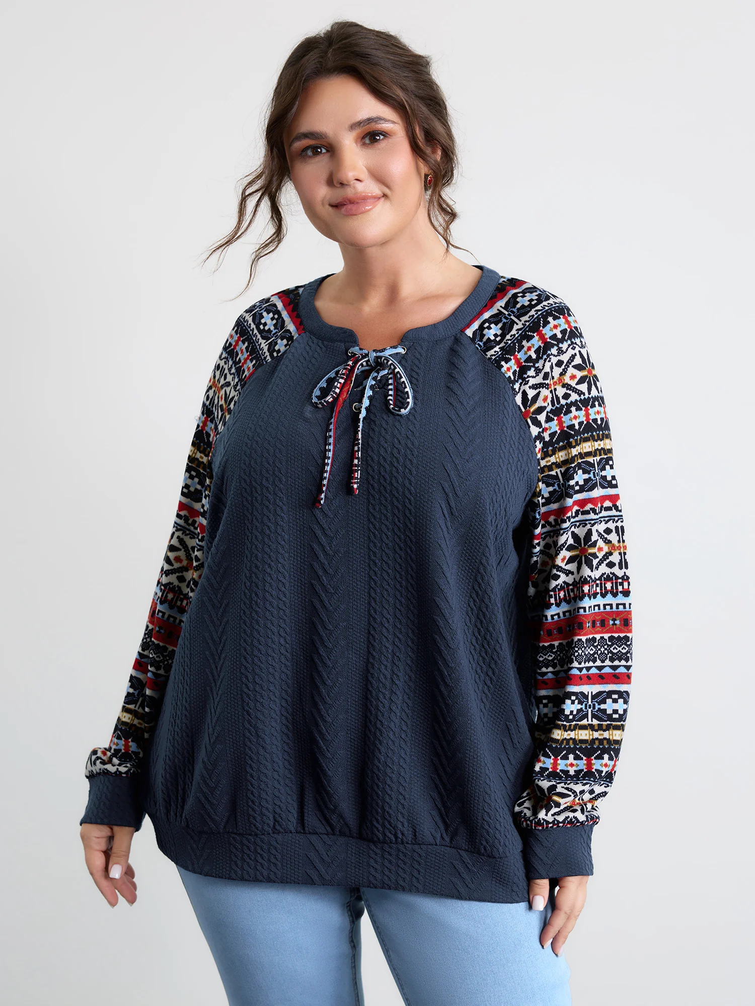 Color Contrast Stripes Raglan Sleeve Sweatshirt