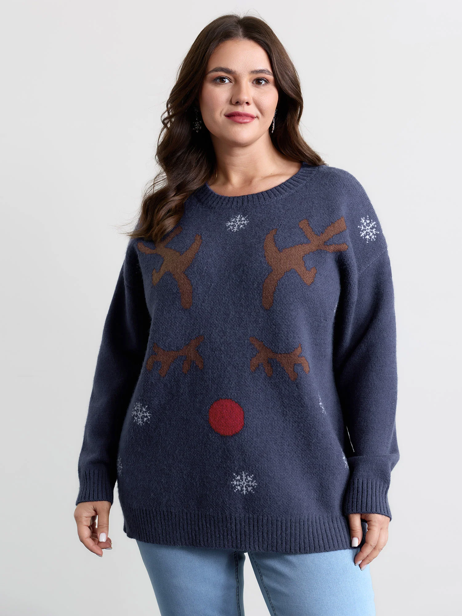 Reindeer Snowy Round Neck Pullover