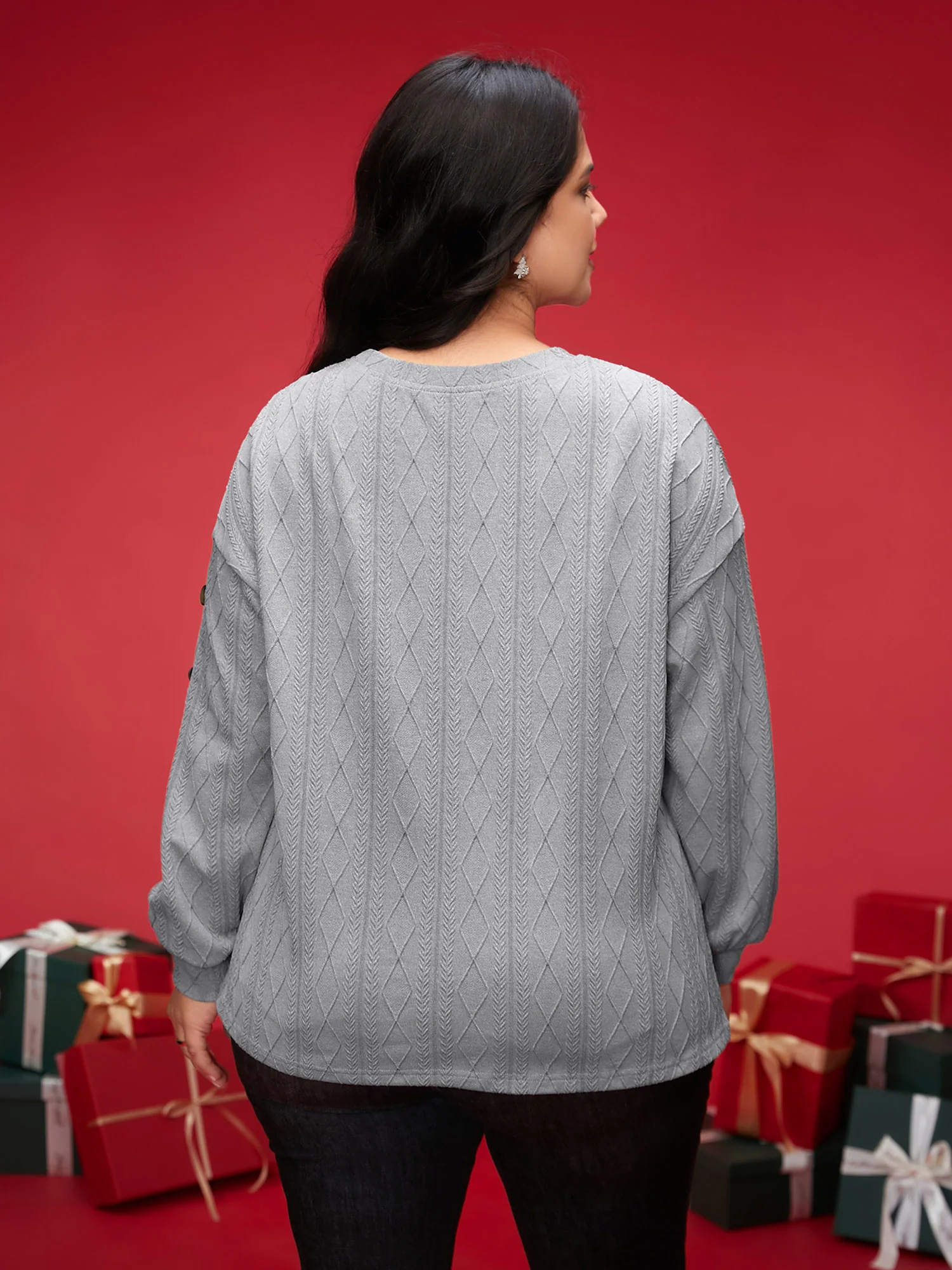 Textured Fabric Crew Neck Straight-Fit Sweatshirt