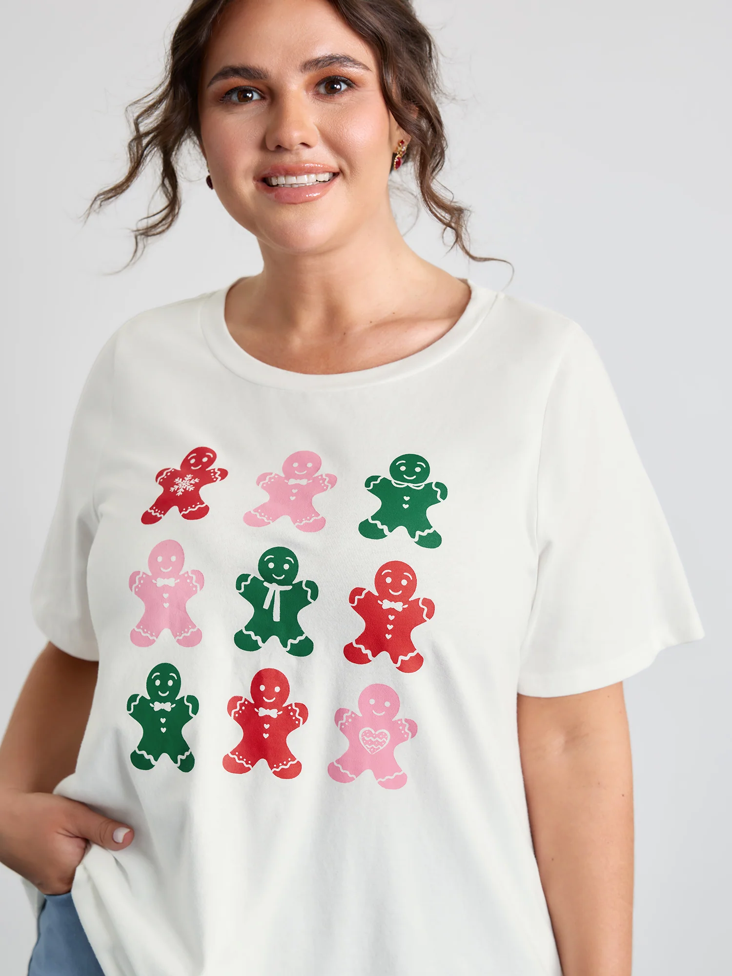 Cotton Gingerbread Man Colorful Print T-Shirt