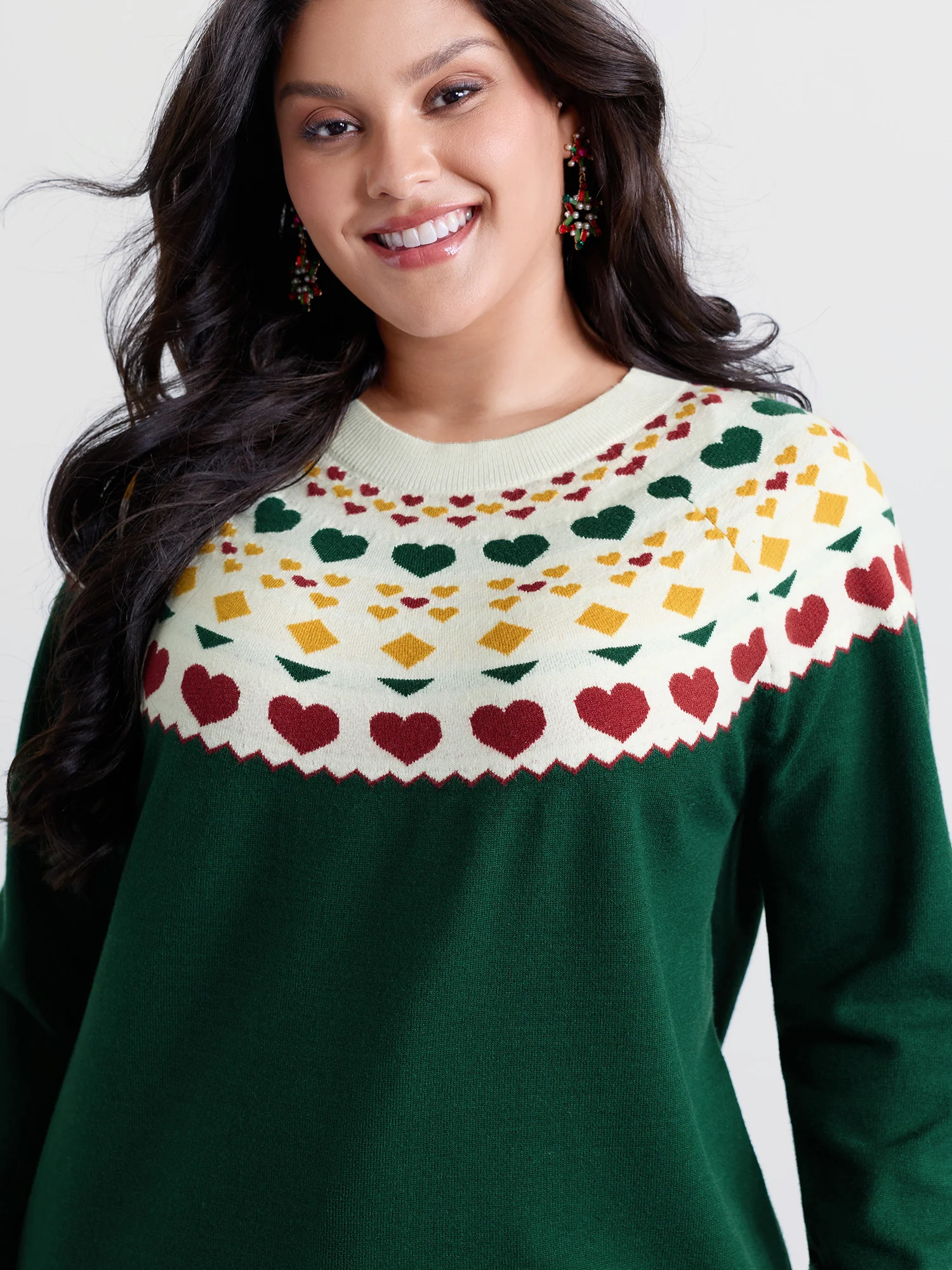 Colorful Heart Jacquard Round Neck Pullover