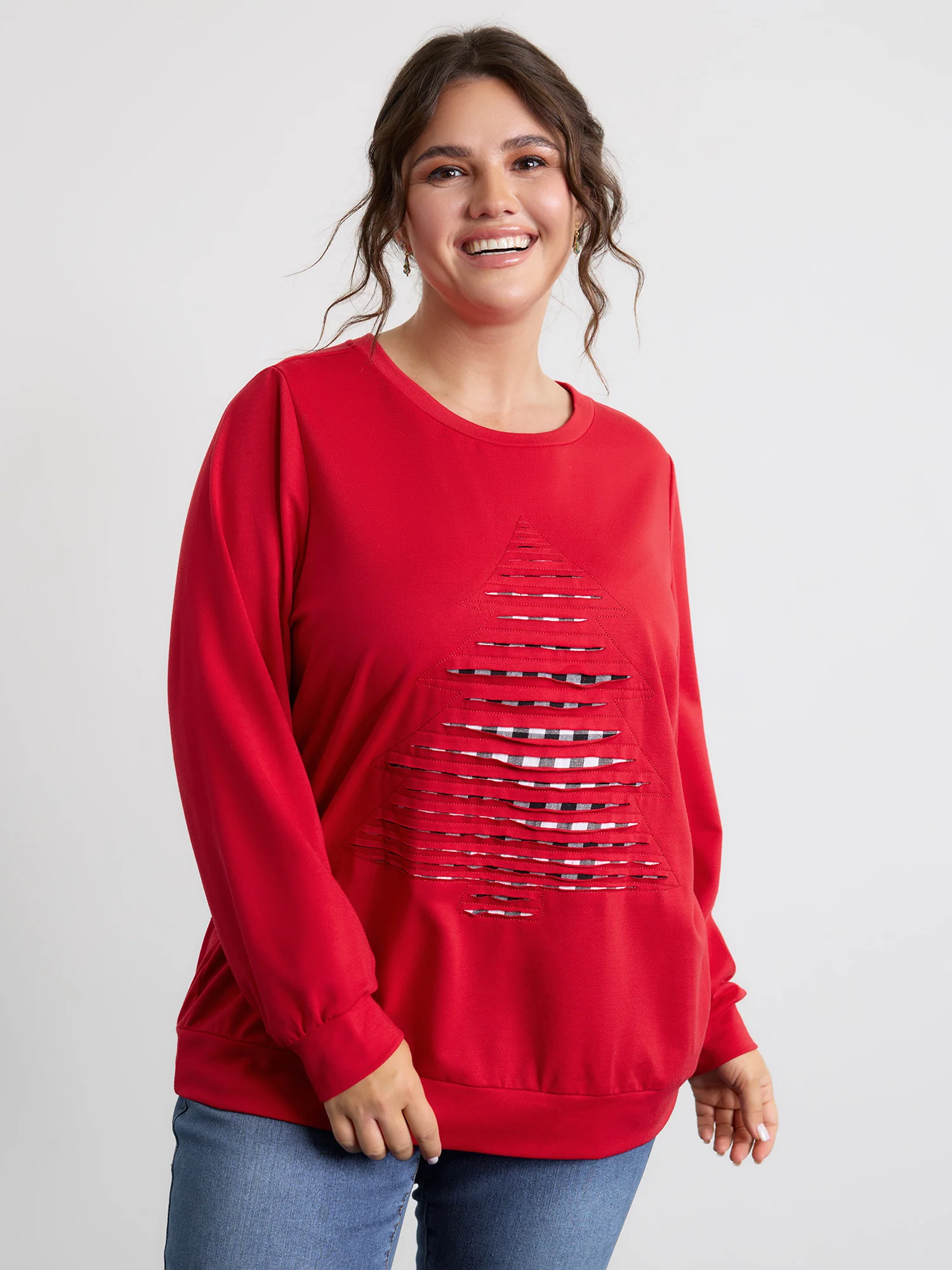 Supersoft Christmas Tree Applique Embroidery Sweatshirt