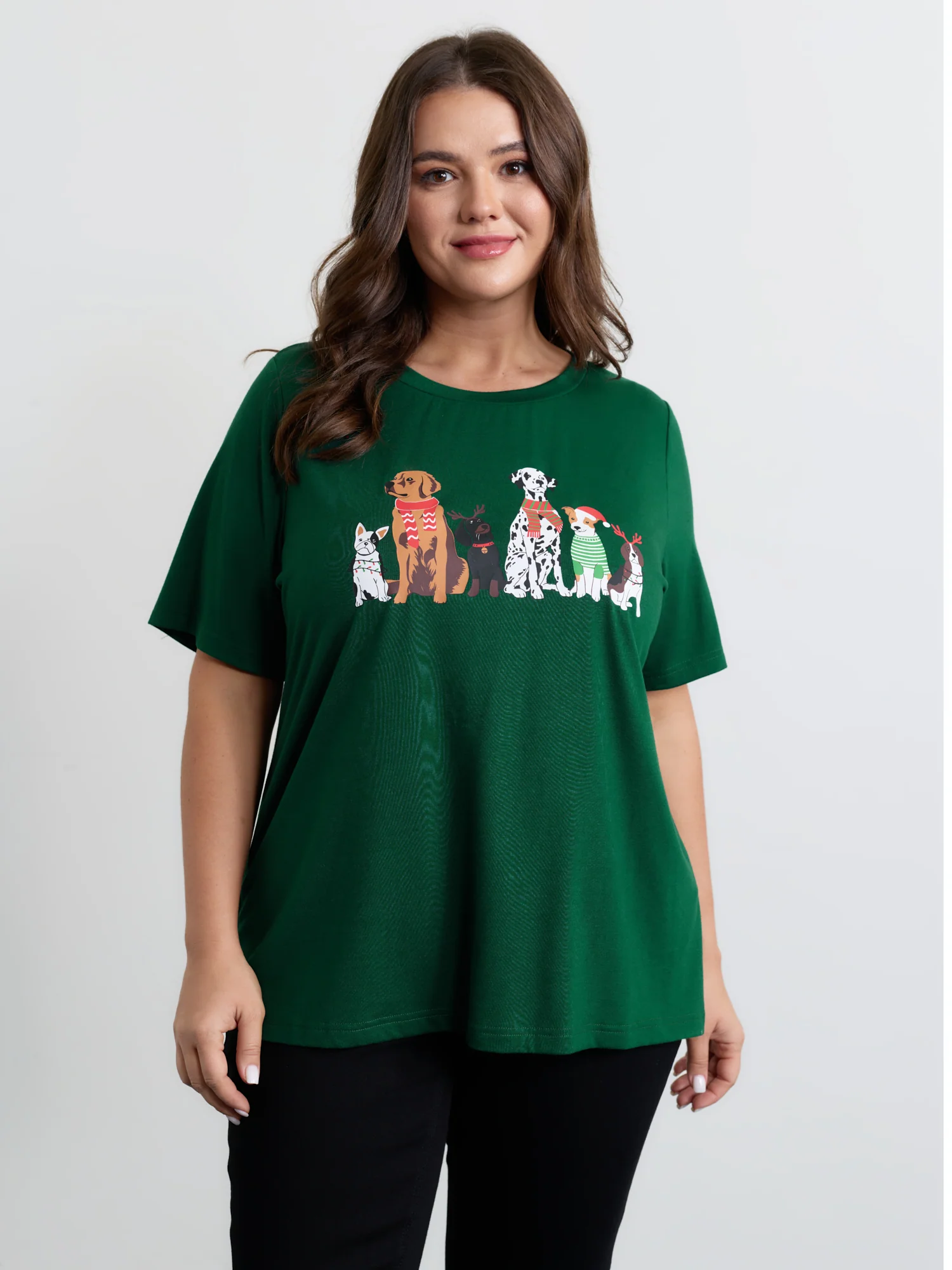 Happy Holiday Dogs Print T-Shirt