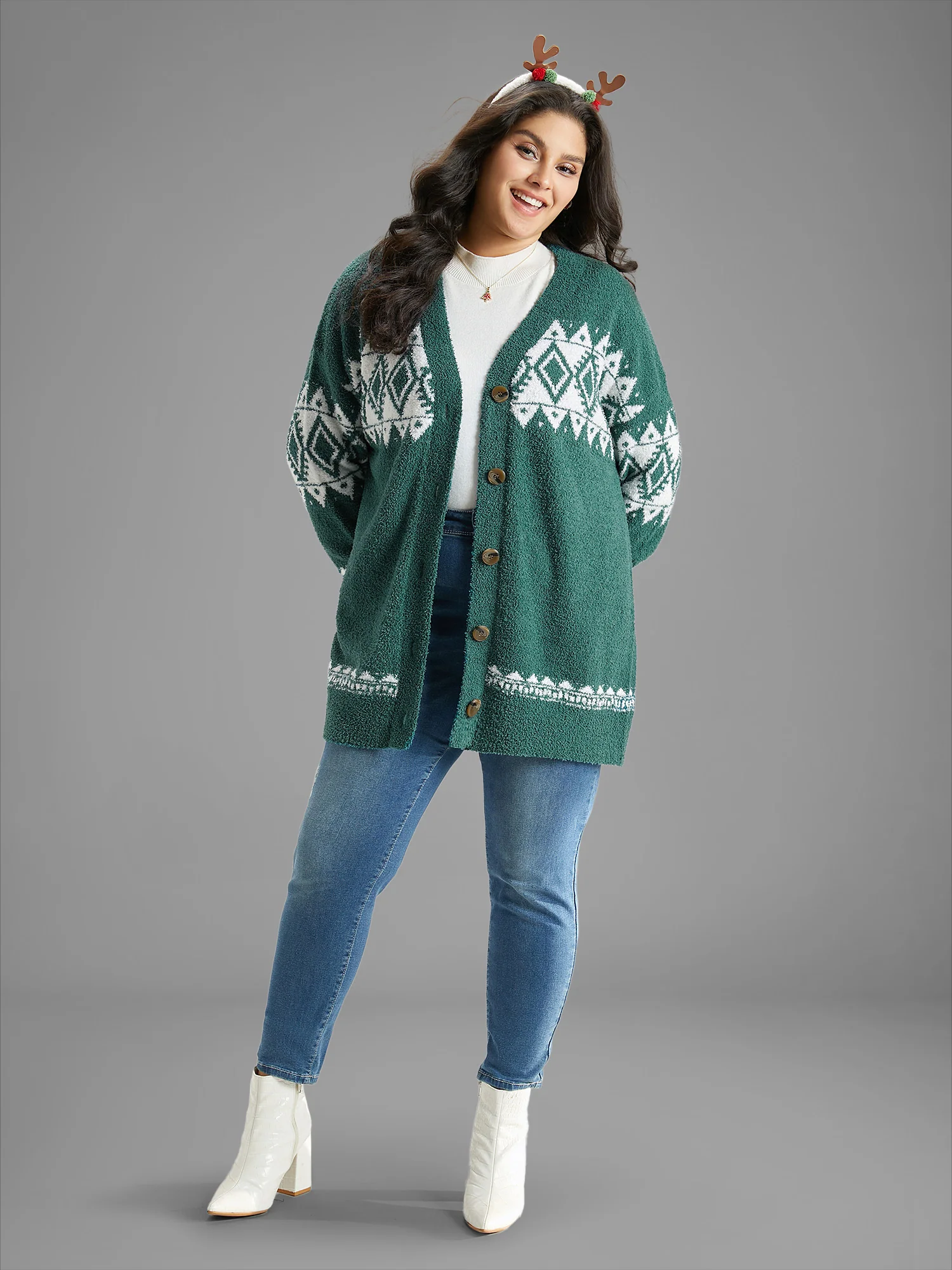 Fuzzy Geo Graphic Button Fly Cardigan