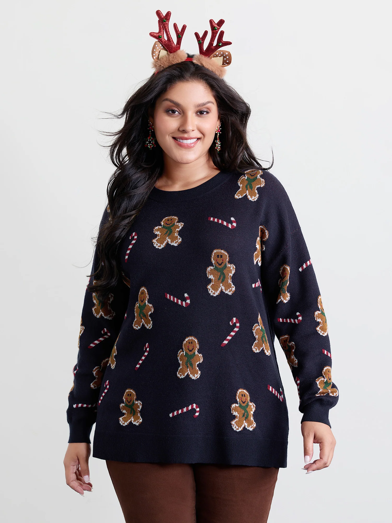 Gingerbread Holiday Jacquard Round Neck Pullover