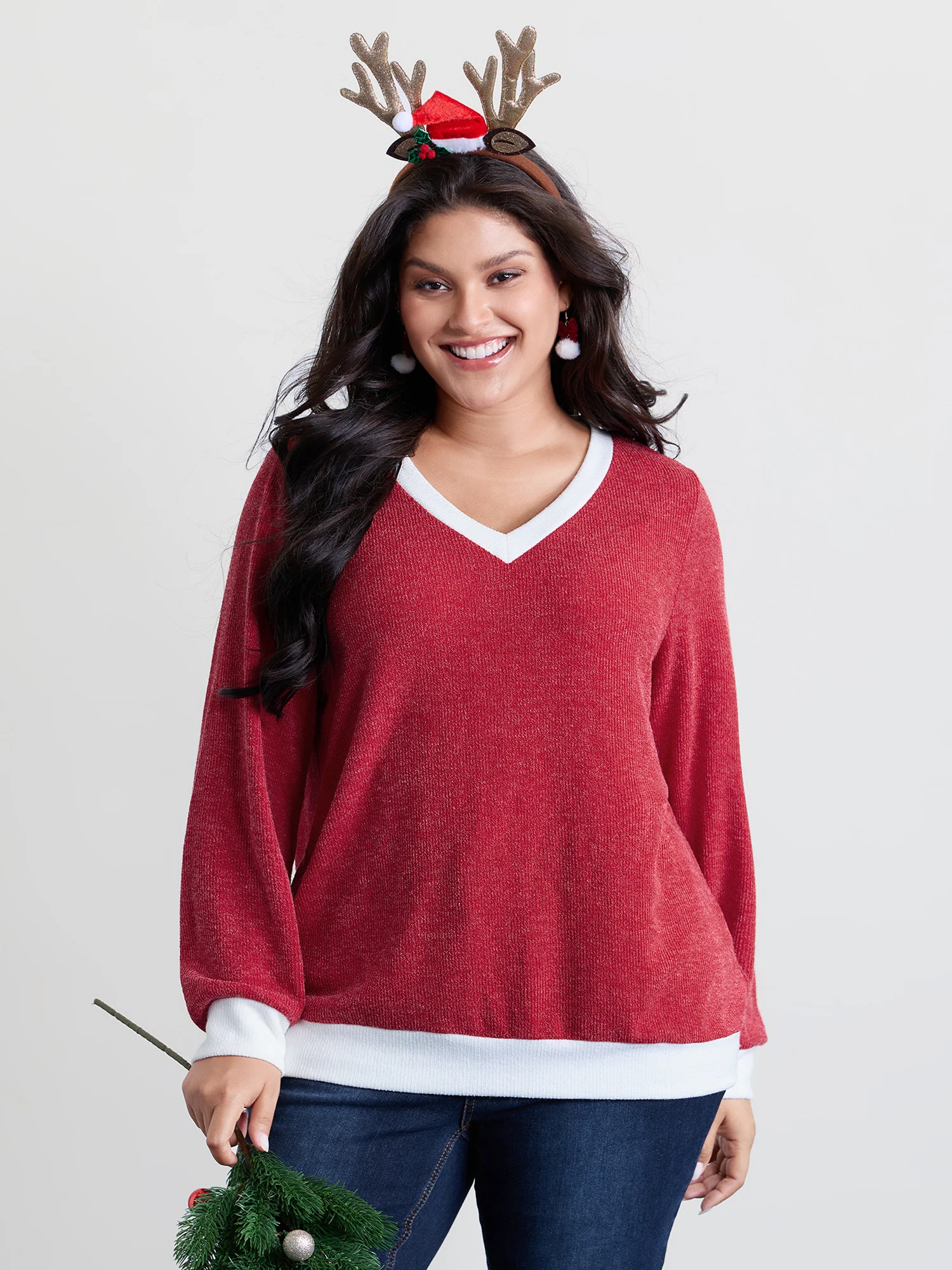 Faux-Wool Color Contrast Sweatshirt