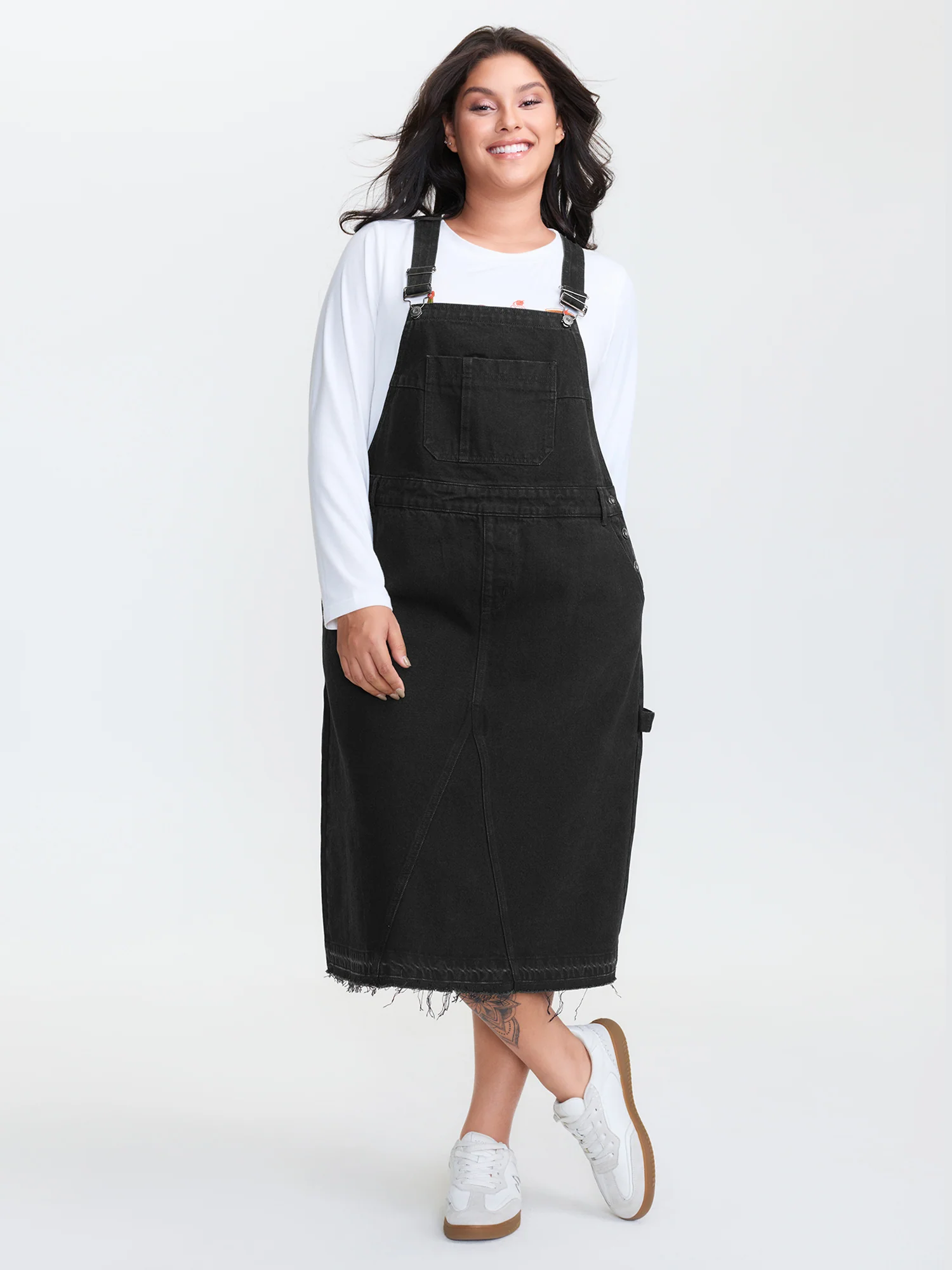Cotton Overall Adjustable Straps Denim Dress