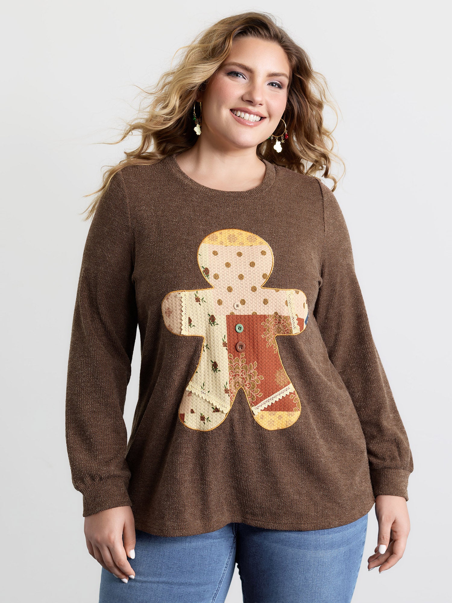 Gingerbread Applique Embroidery Textured T-Shirt