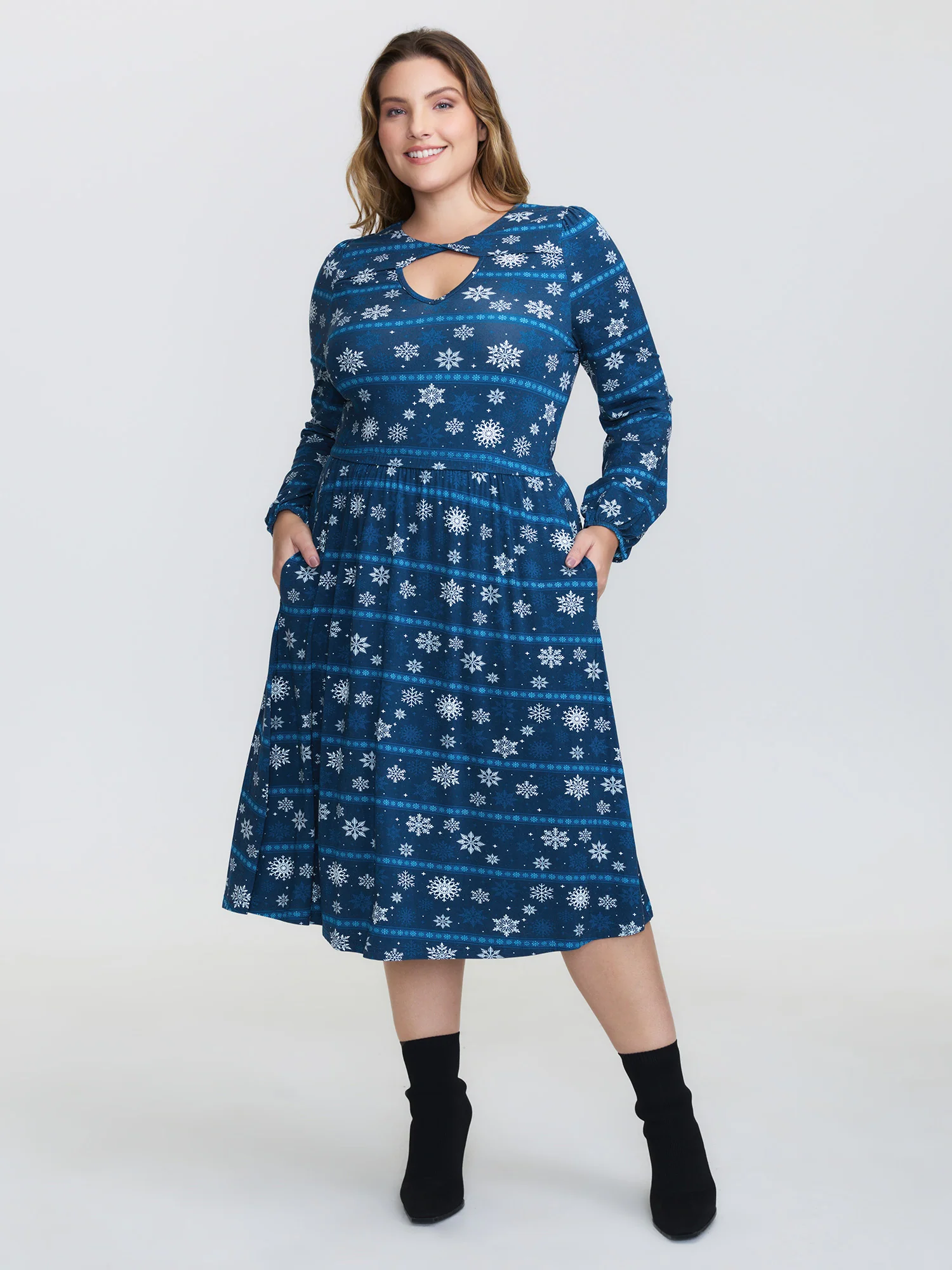 Happy Holidays Neck Cut-Out Midi Dress