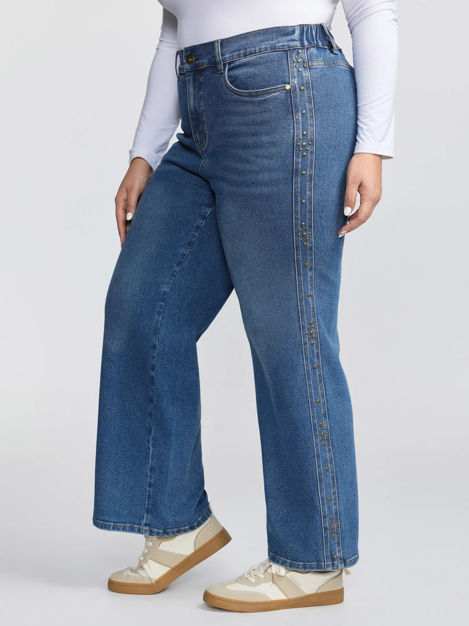 Stretchy Back Waistband Wide-Leg Jeans