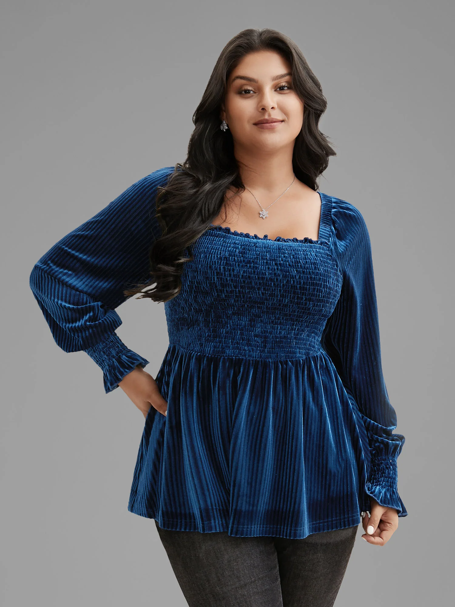 Velvet Smocked Bodice Jersey Top