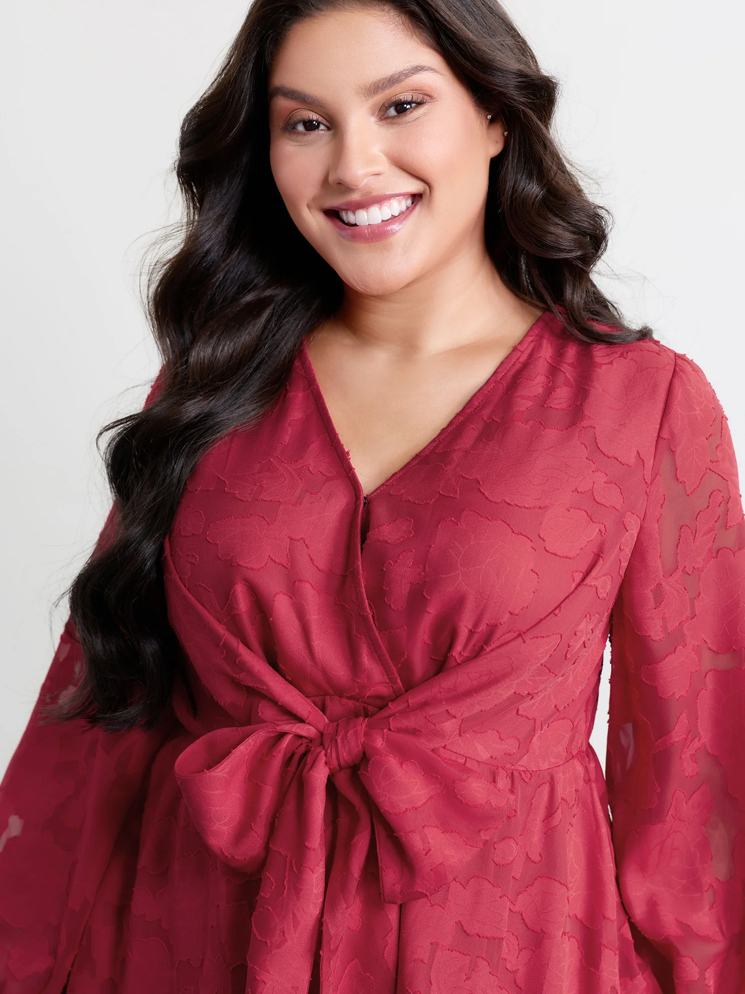 Cut-Out Flower Adjustable Belt Blouse