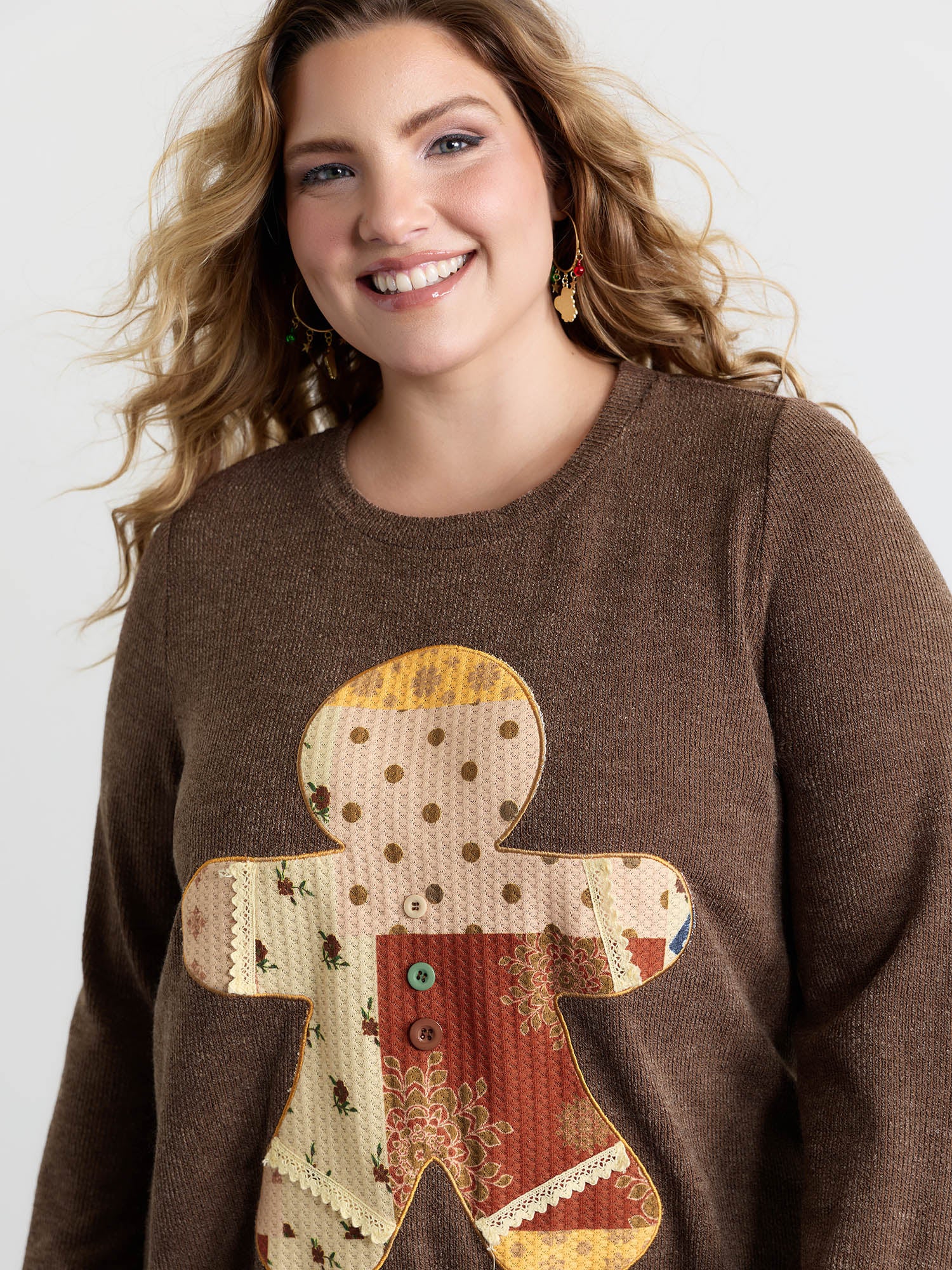 Gingerbread Applique Embroidery Textured T-Shirt