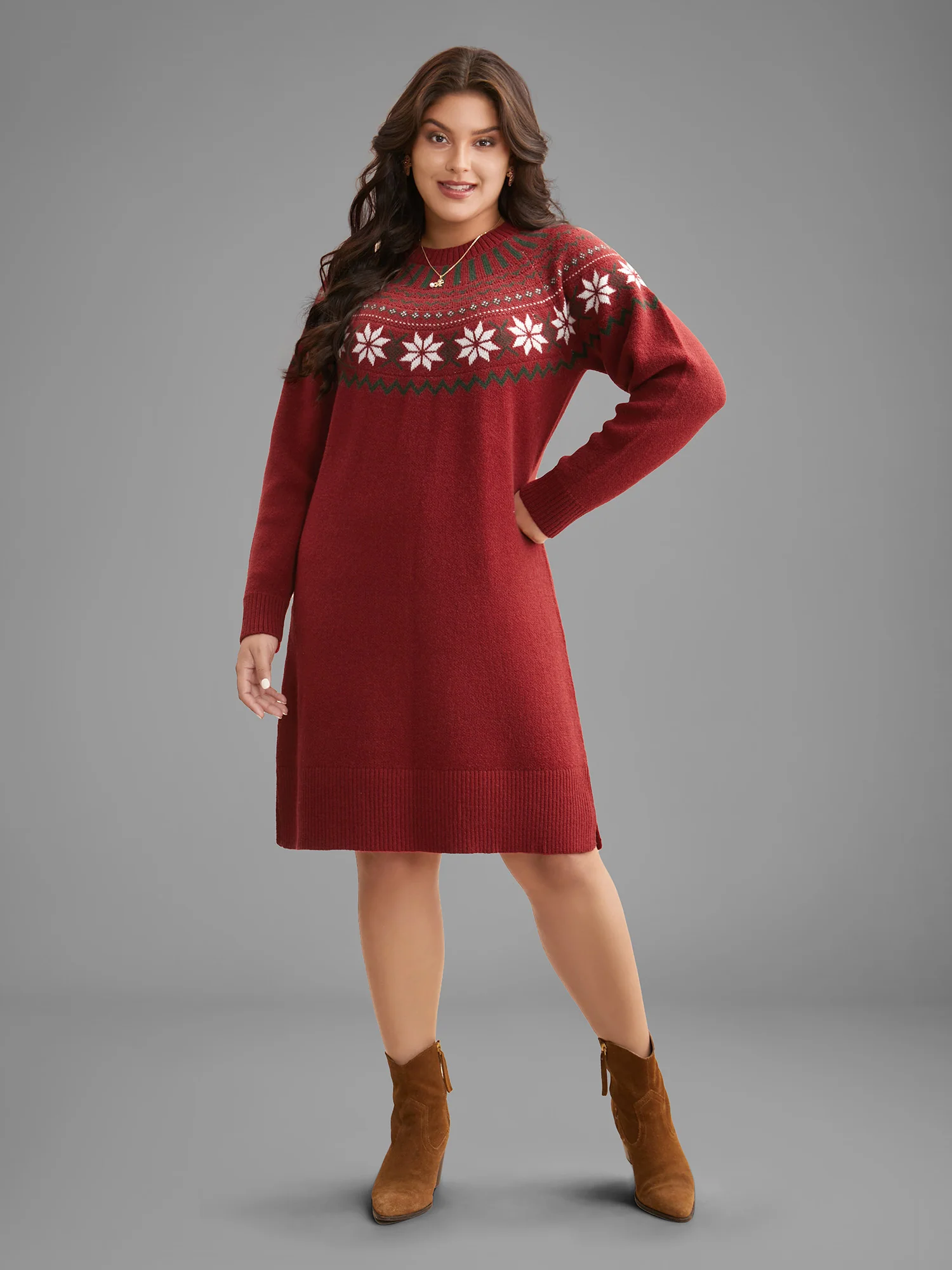 Fair Isle Geometric Midi Sweater Dress