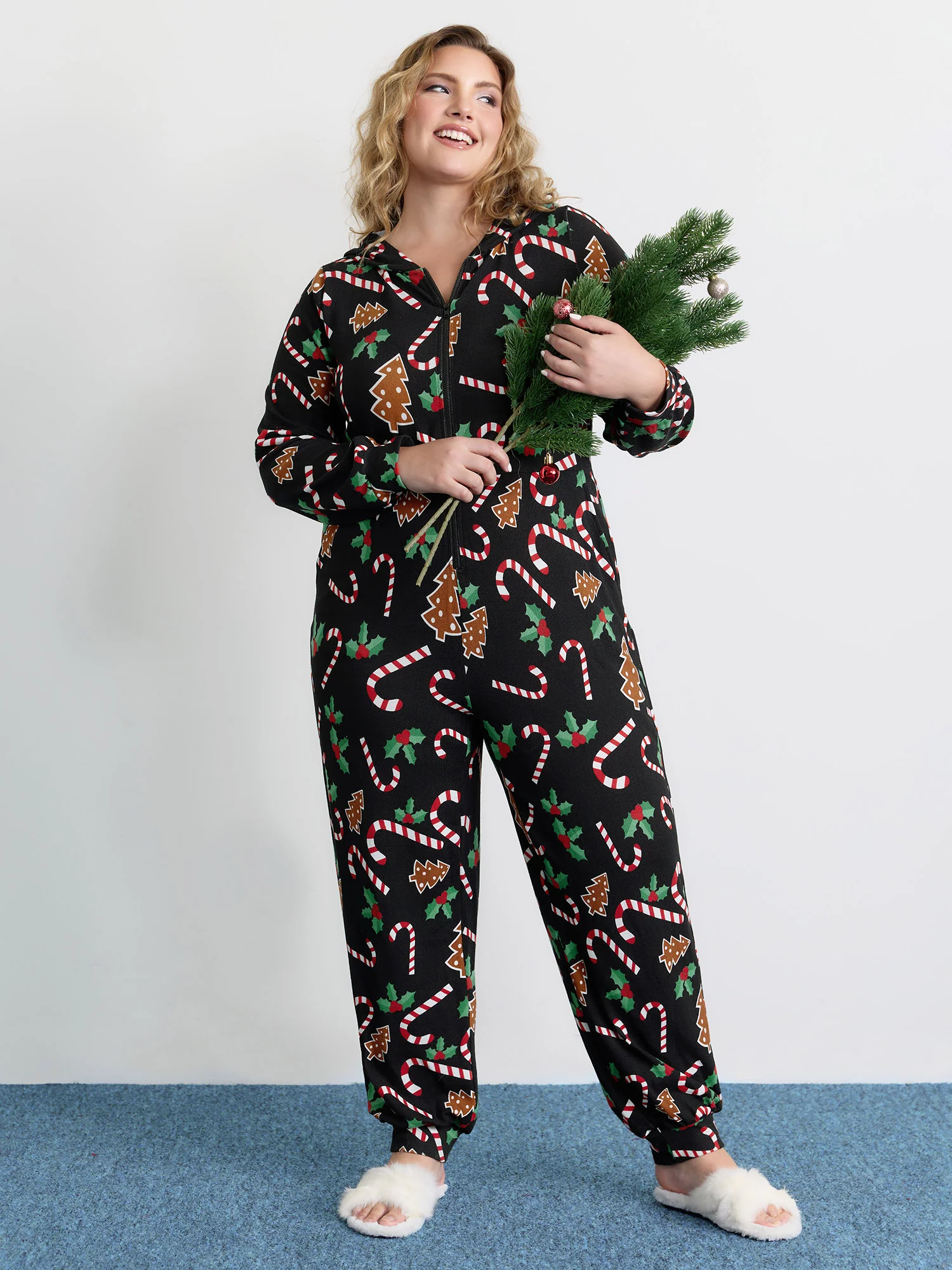 Holiday Everything Pockets Zipper Lounge Jumpsuit