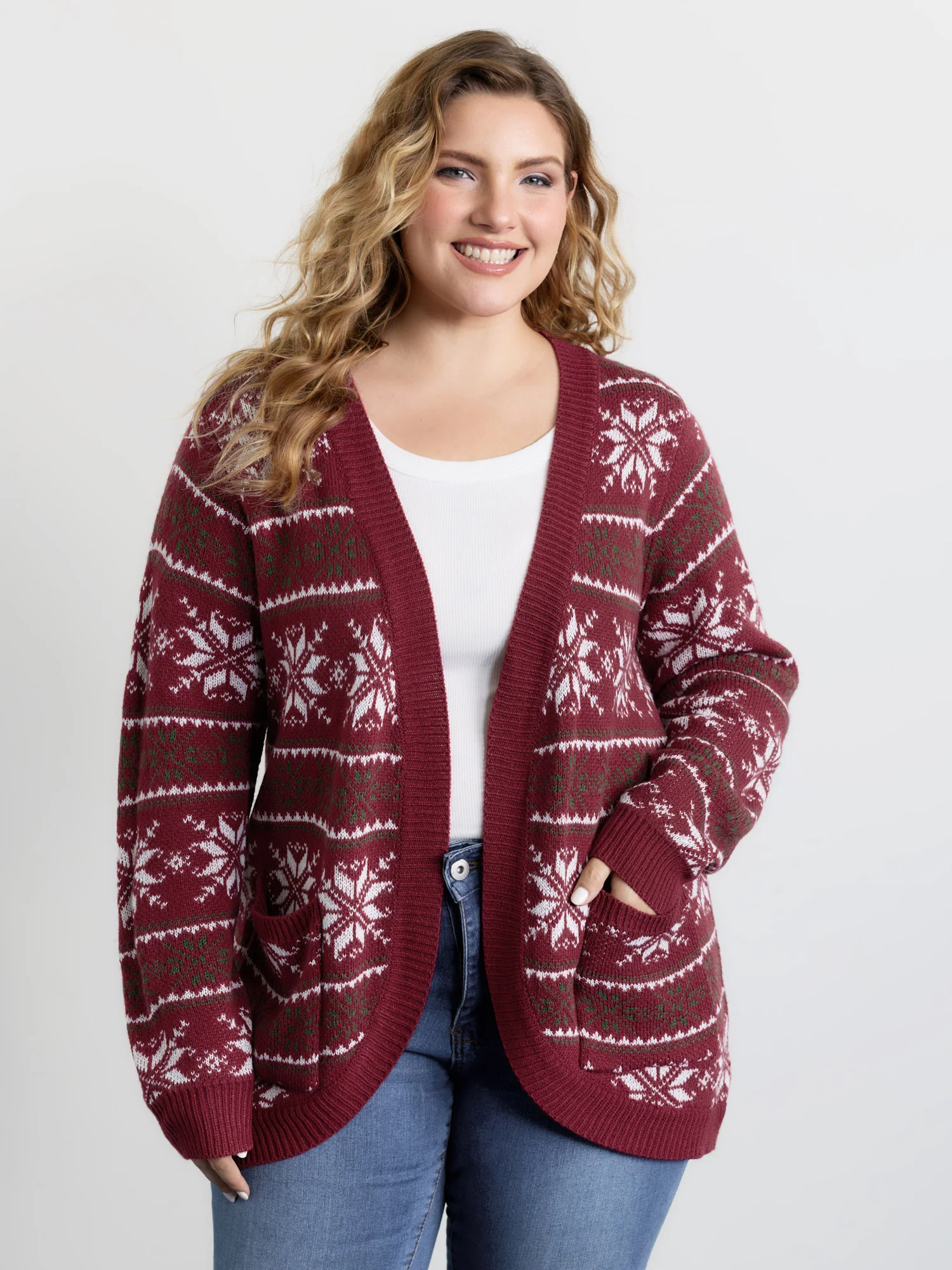 Holiday Curvy Hem Ribbed Knit Cardigan