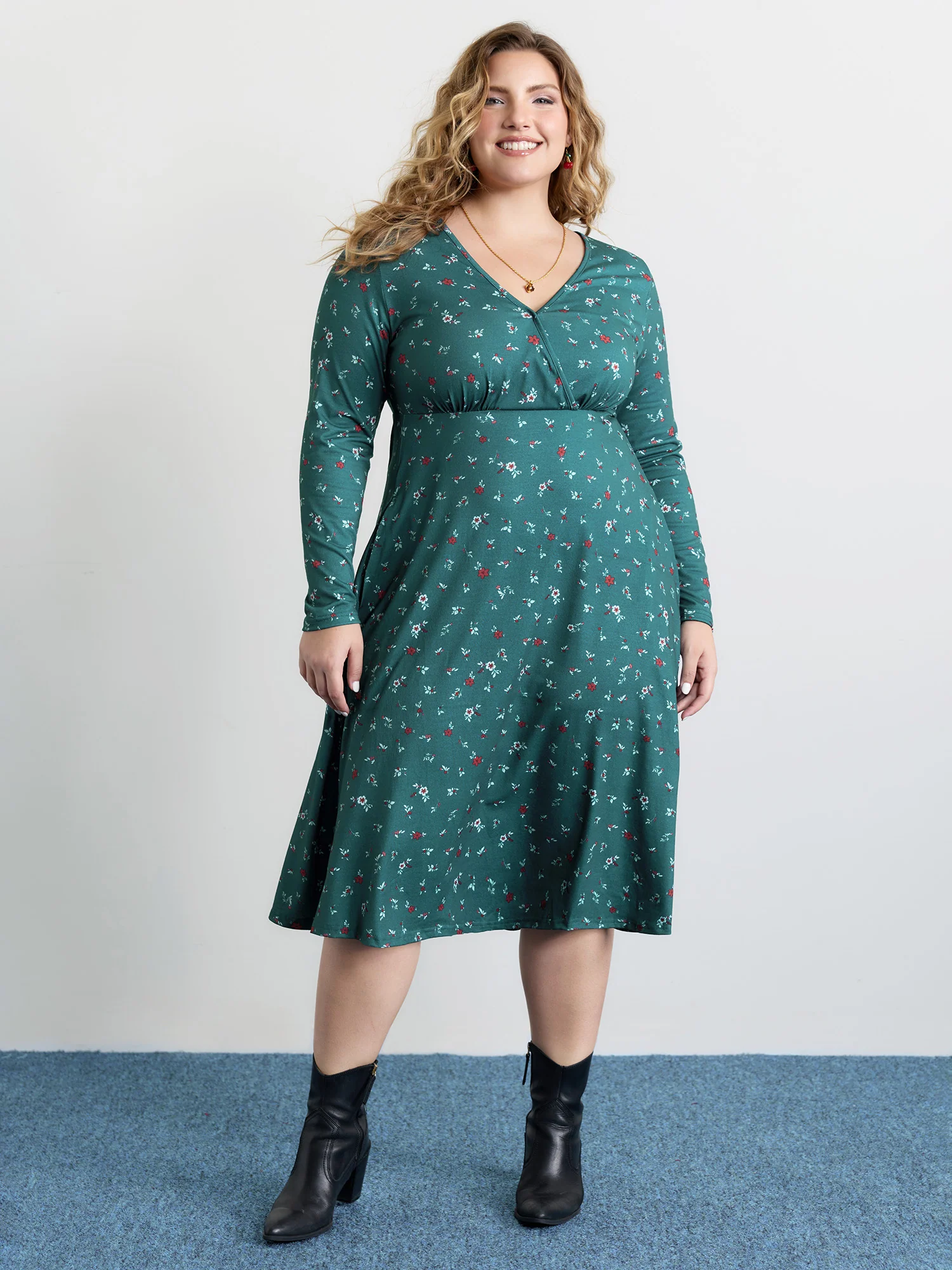 Ditsy Floral Print High Waist Midi Dress