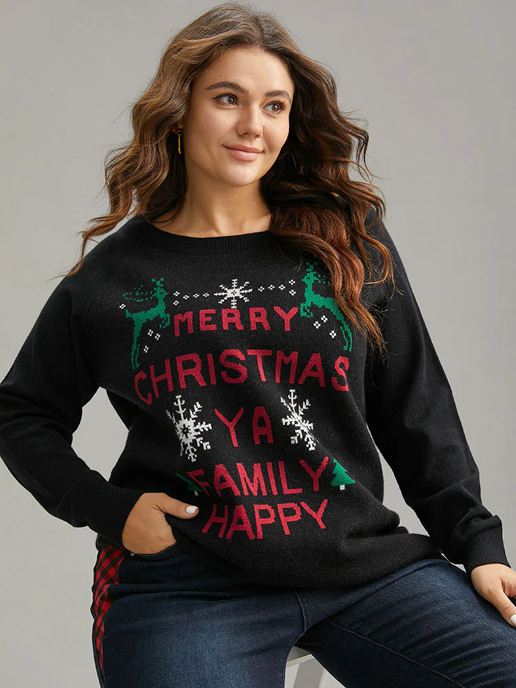 Supersoft Essentials Christmas Elk Letter Crew Neck Pullover