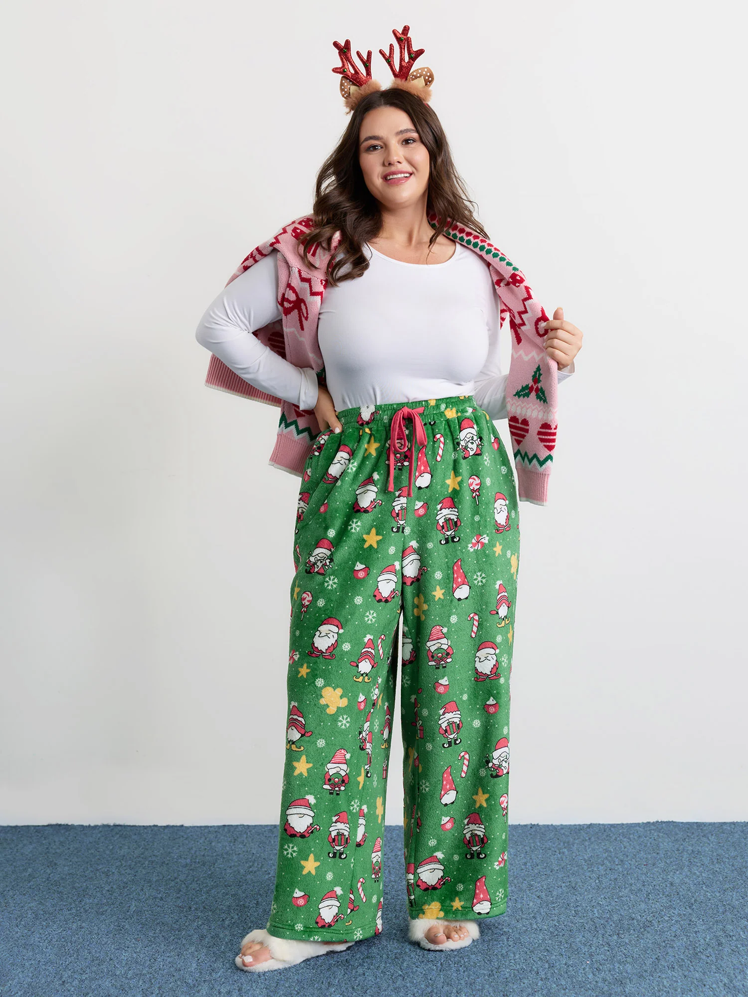 Holiday Pattern Drawstring Loungewear Bottoms