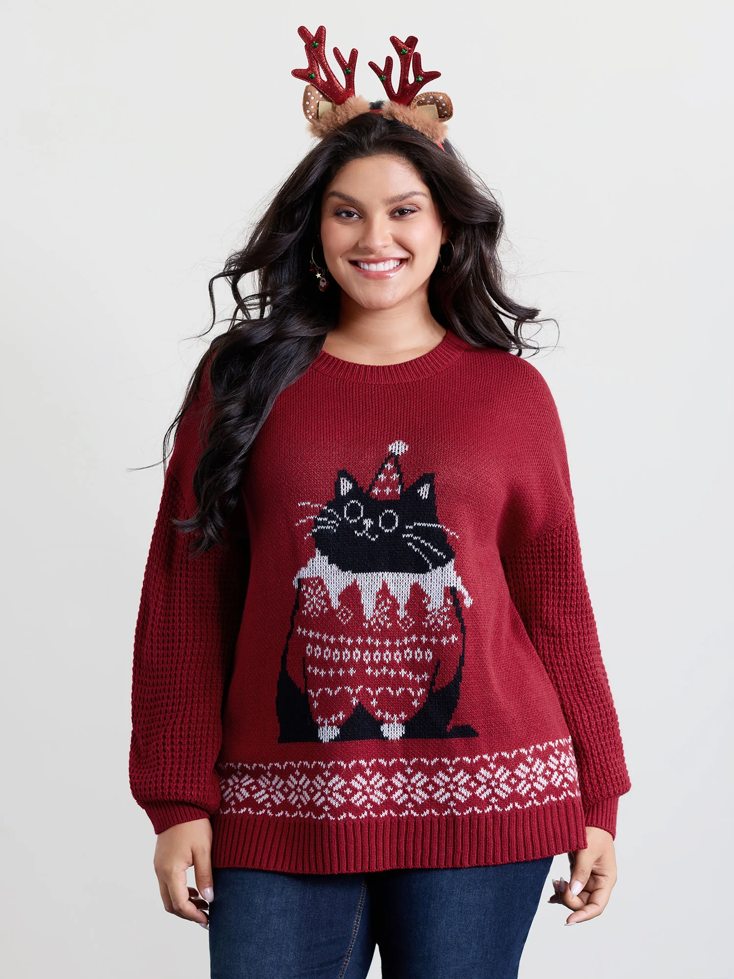 Festive Cat Micro Lantern Sleeve Pullover