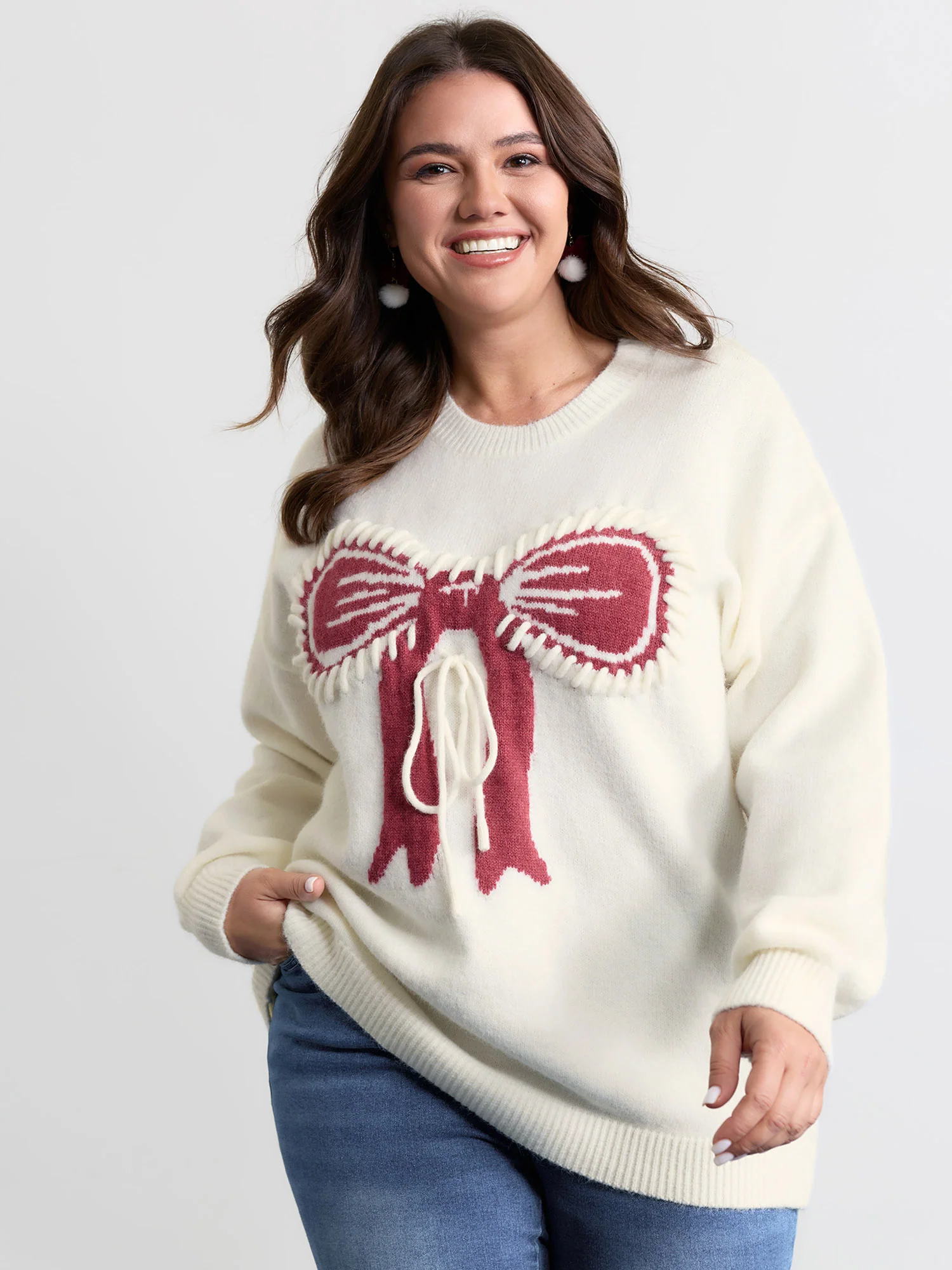 Supersoft Jacquard Bow Hand-Threaded Pullover