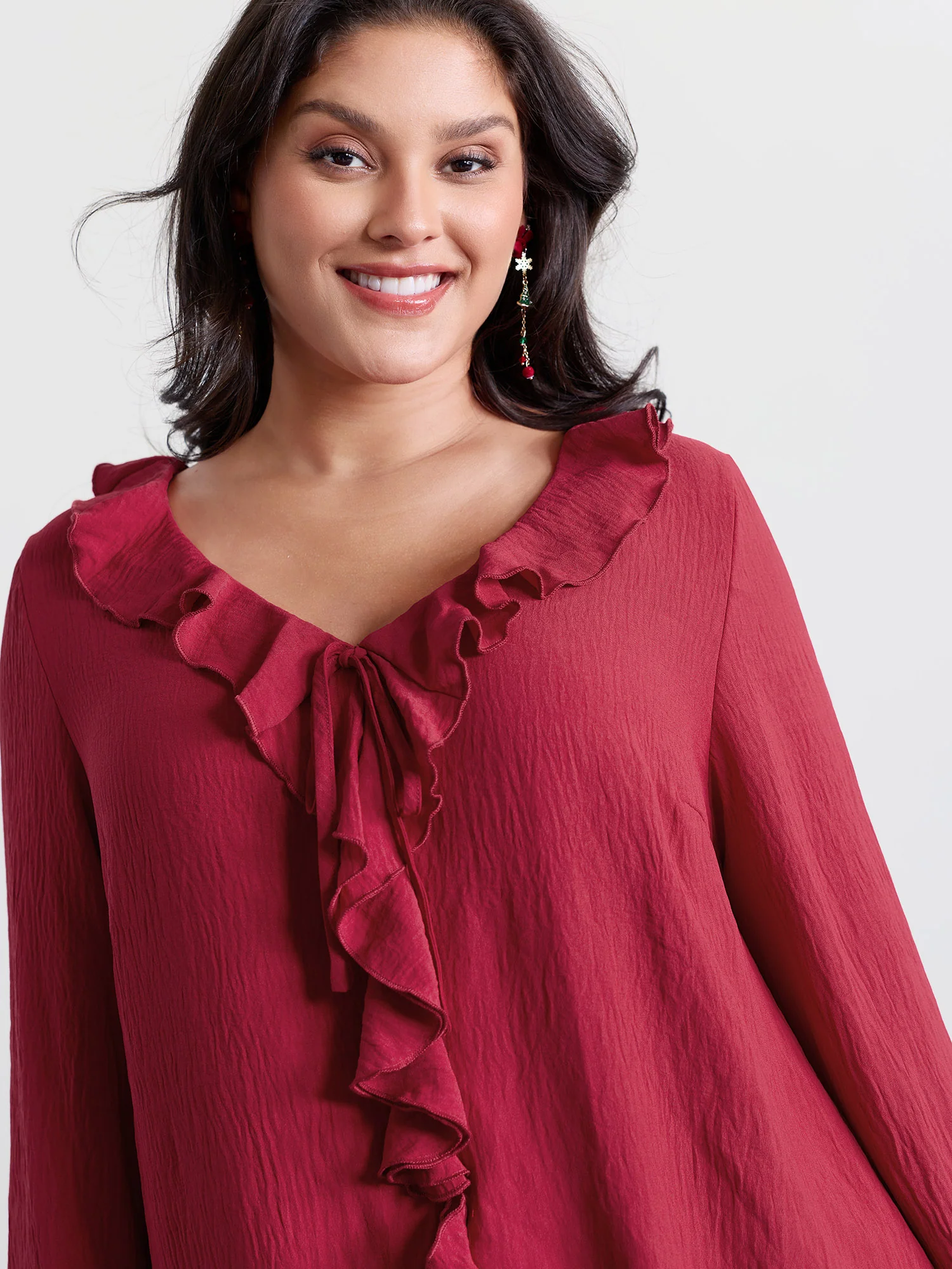 Ruffled V-Neck Curvy Edge Blouse