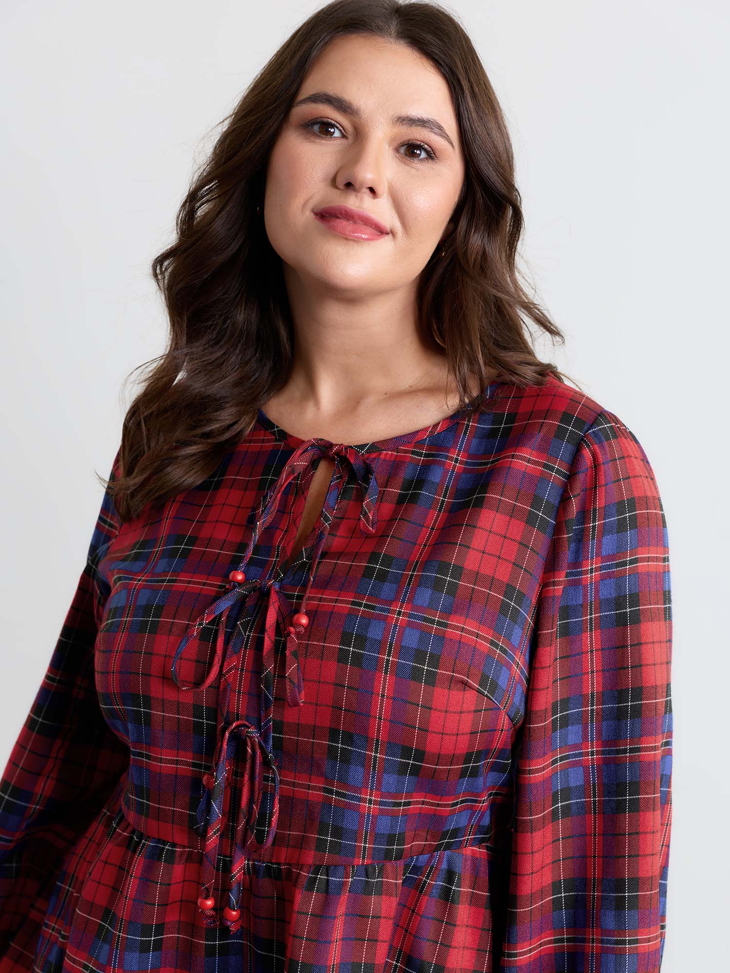 Festive Plaid Bowknots Adjustable Blouse