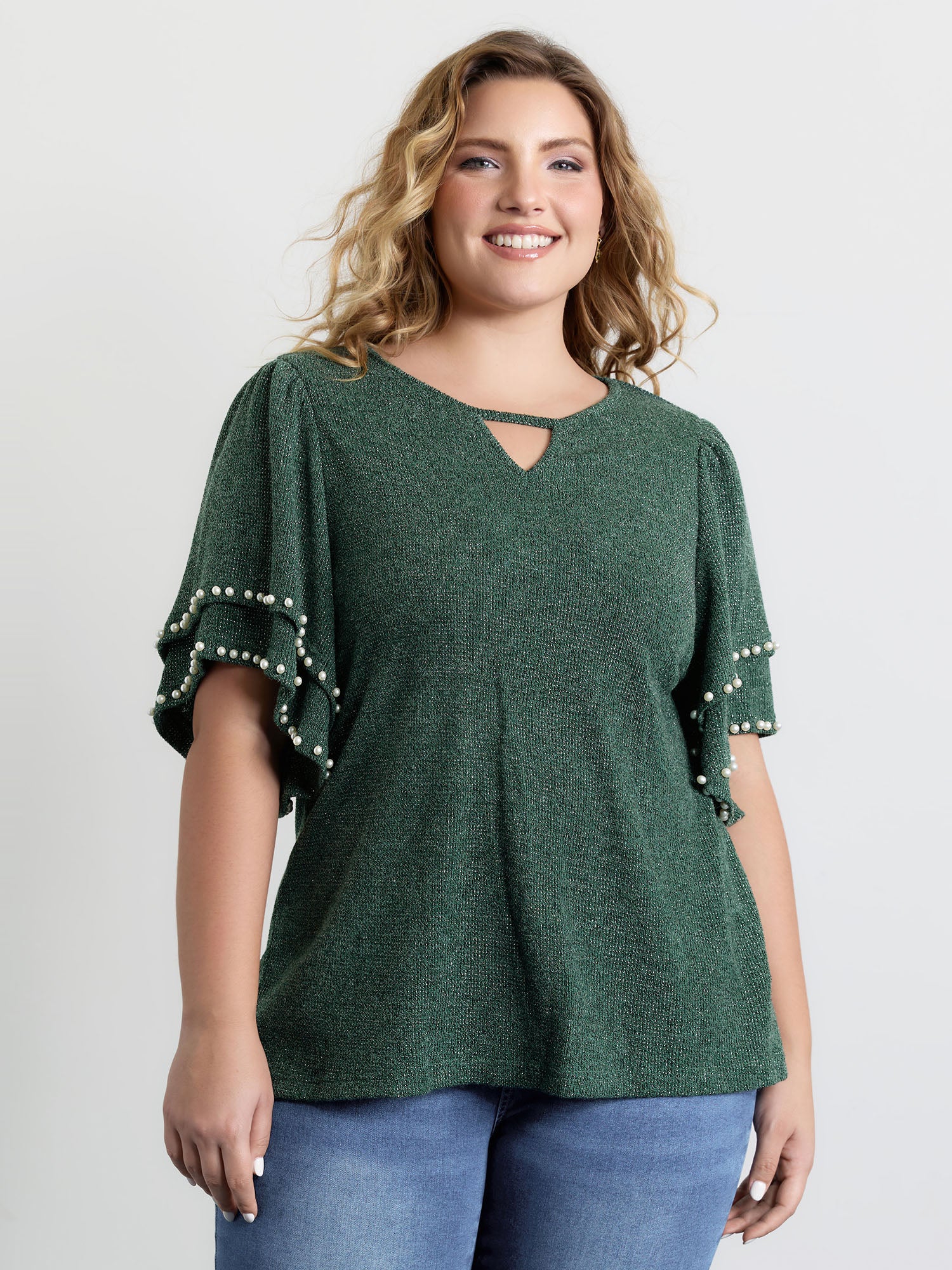 Textured Bead Layered Sleeve T-Shirt