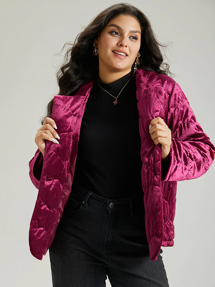 Solid Texture Button Up Quilted Jacket