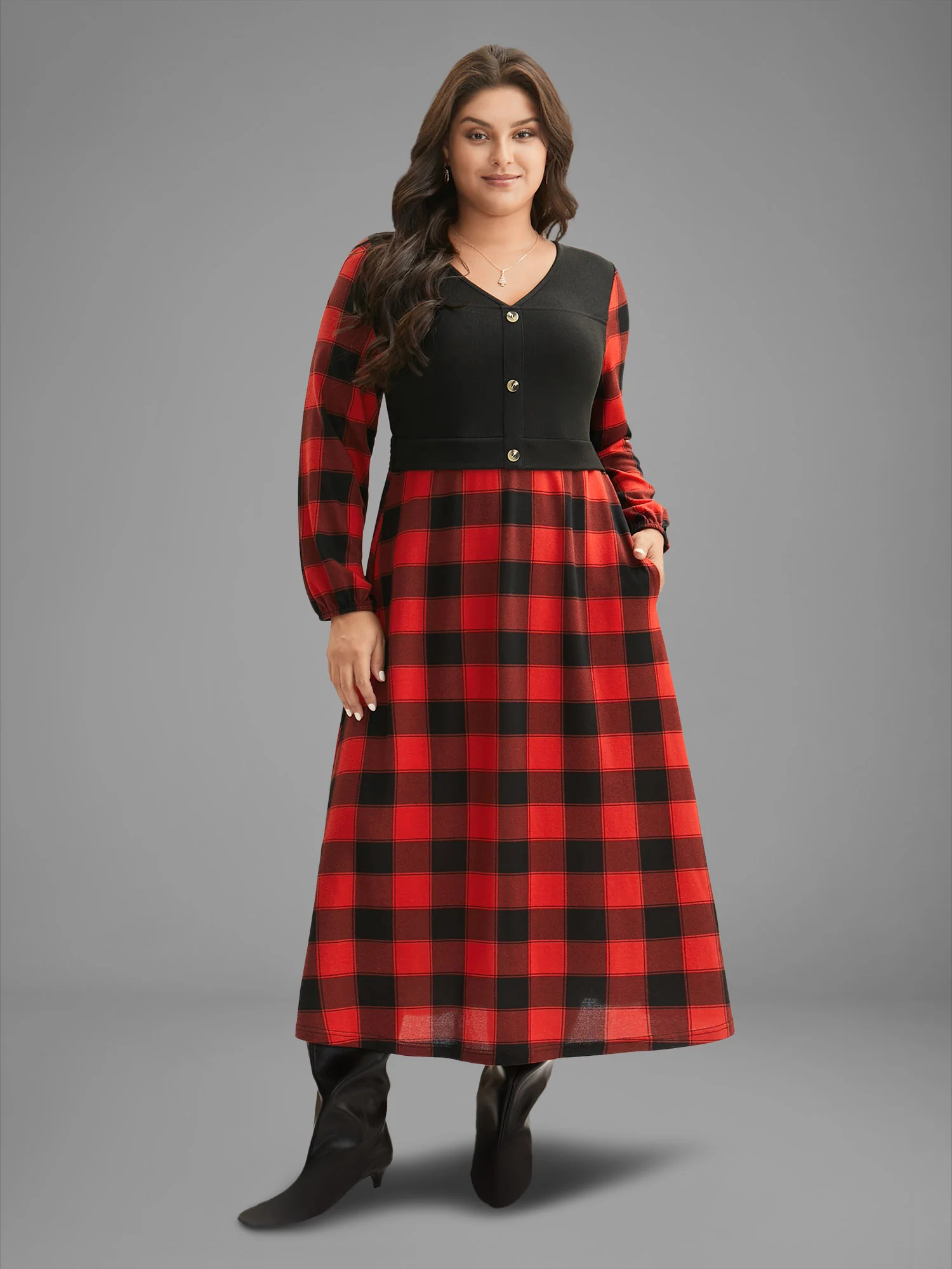 Vest Design Fit-and-Flare Midi Dress