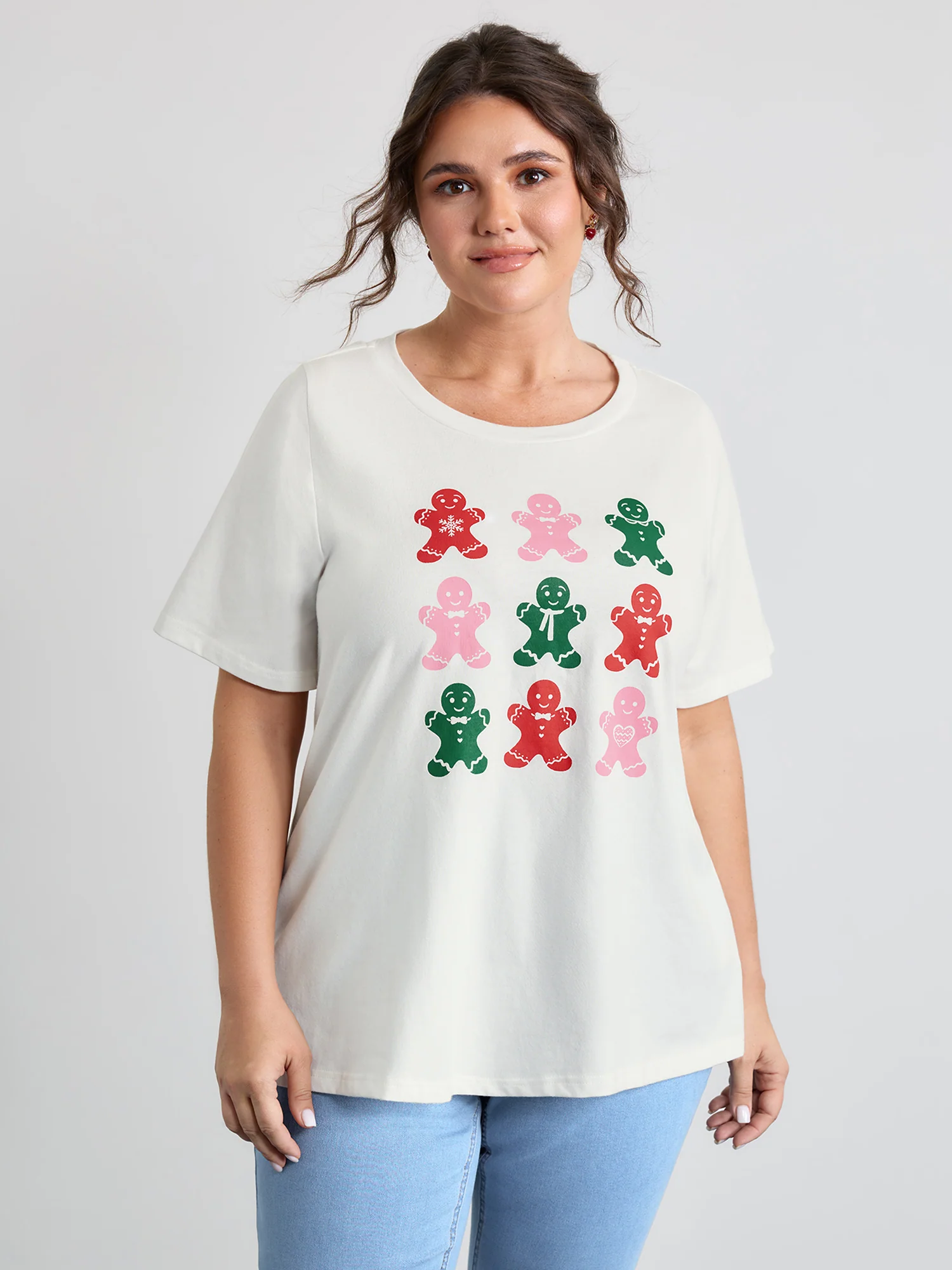 Cotton Gingerbread Man Colorful Print T-Shirt