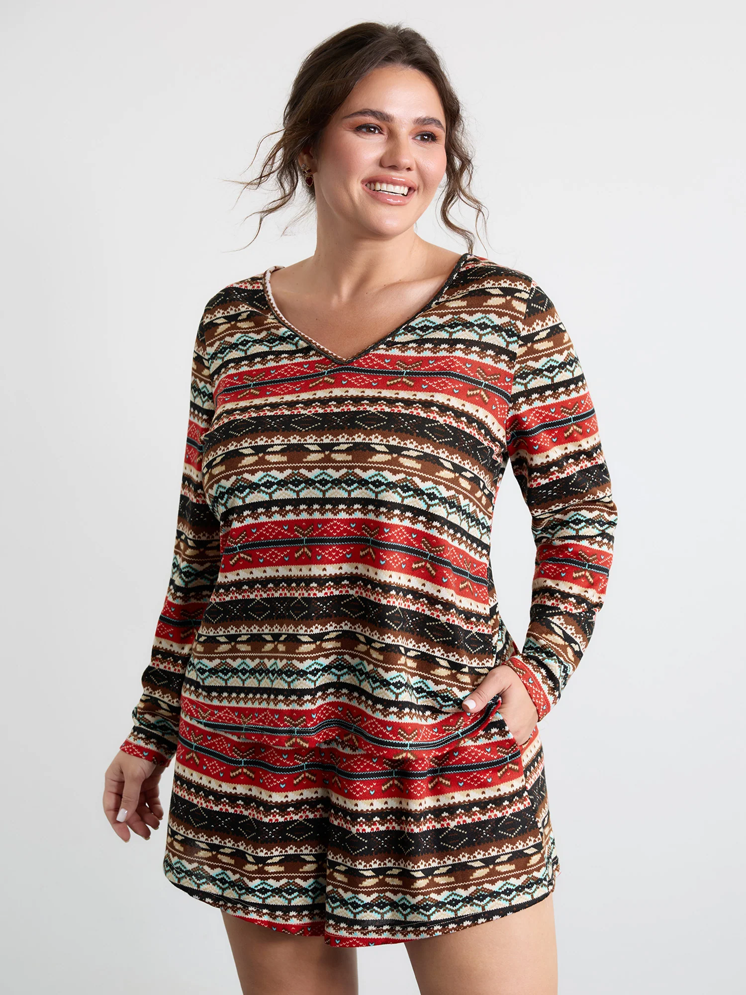 Boho Stripes V-Neck Co-Ord Lounge Set