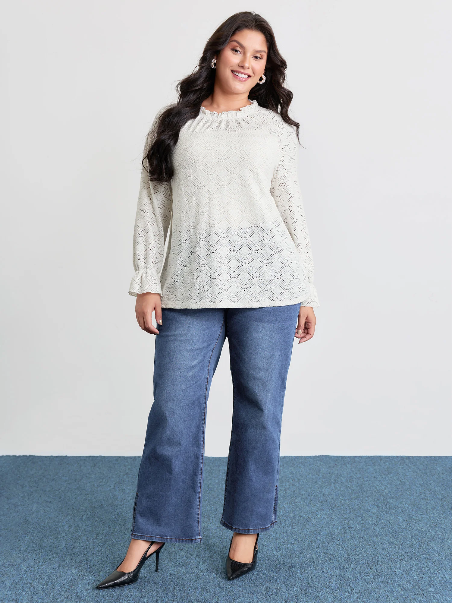 Stretchy Lace Cuff Sleeve Blouse