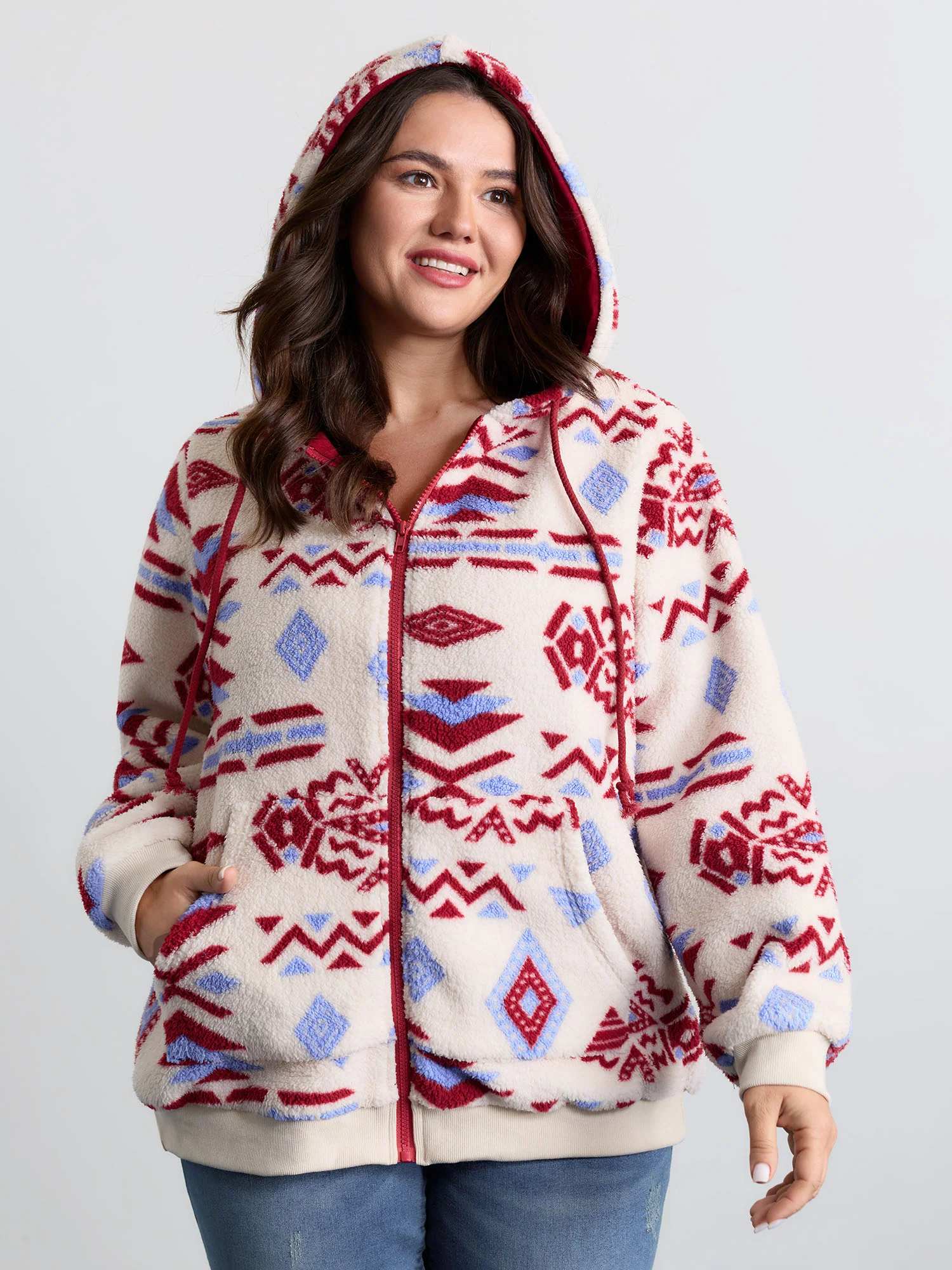 Holiday Pattern Zipper Contrast Jacket