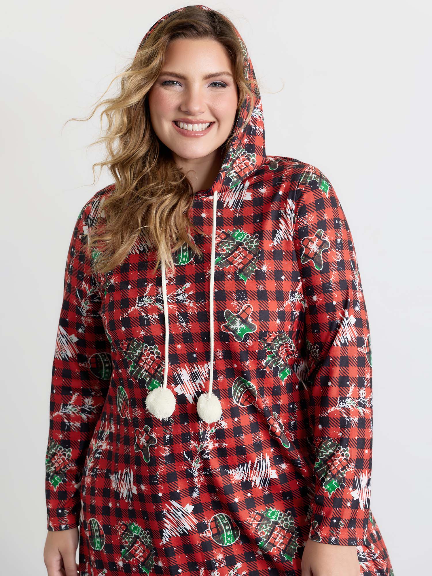Plaid Holiday Print Stretchy Sleep Dress