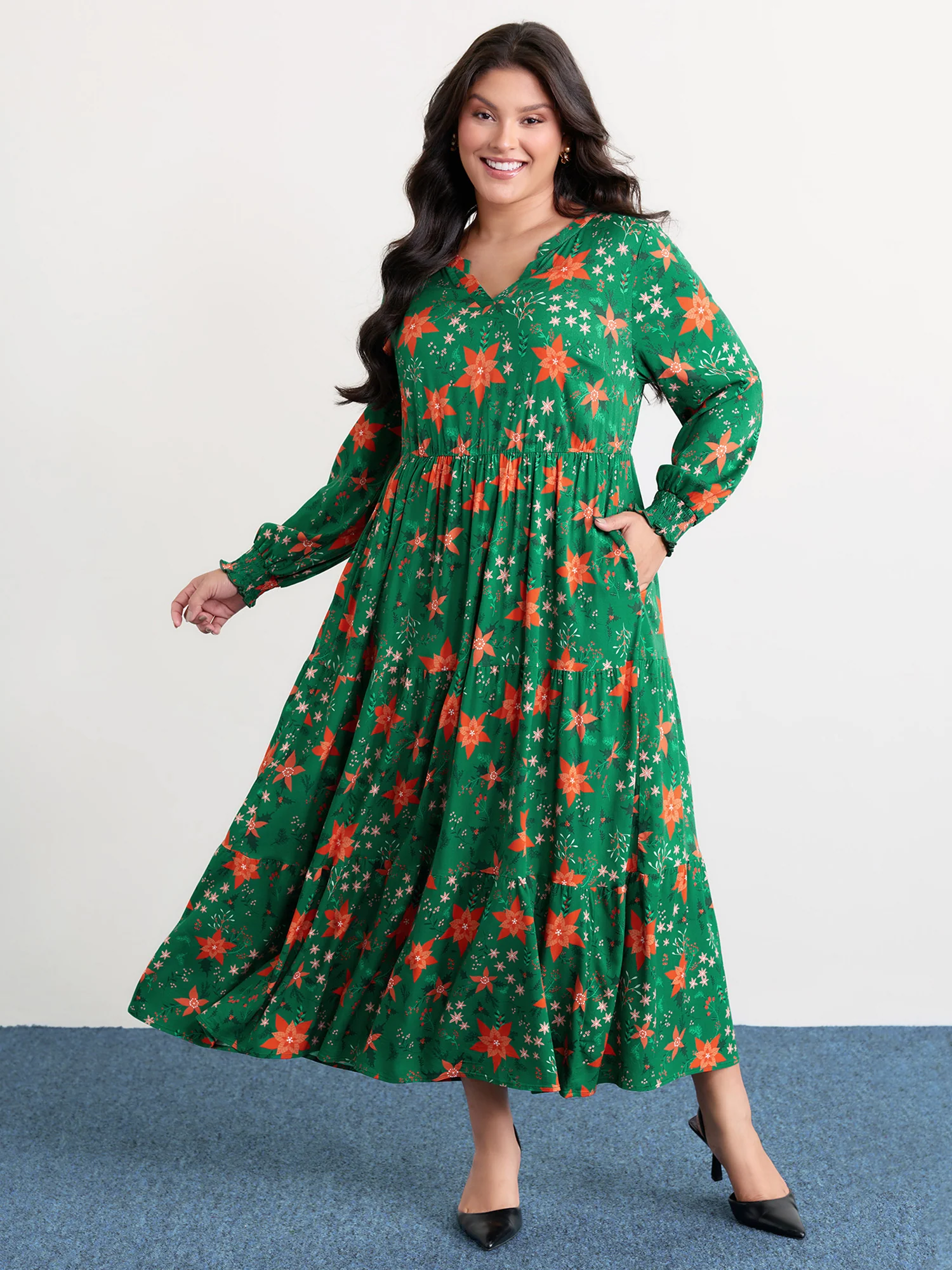 Floral Print Pockets Flowy Maxi Dress