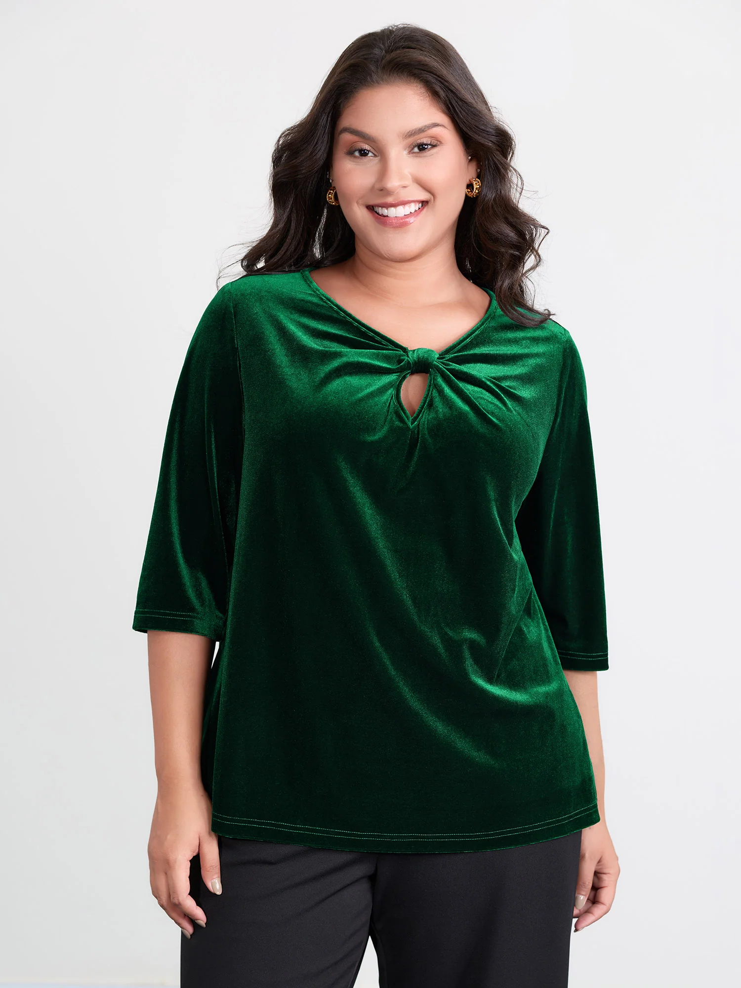 Velvet Twist Neckline Cut-Out Blouse