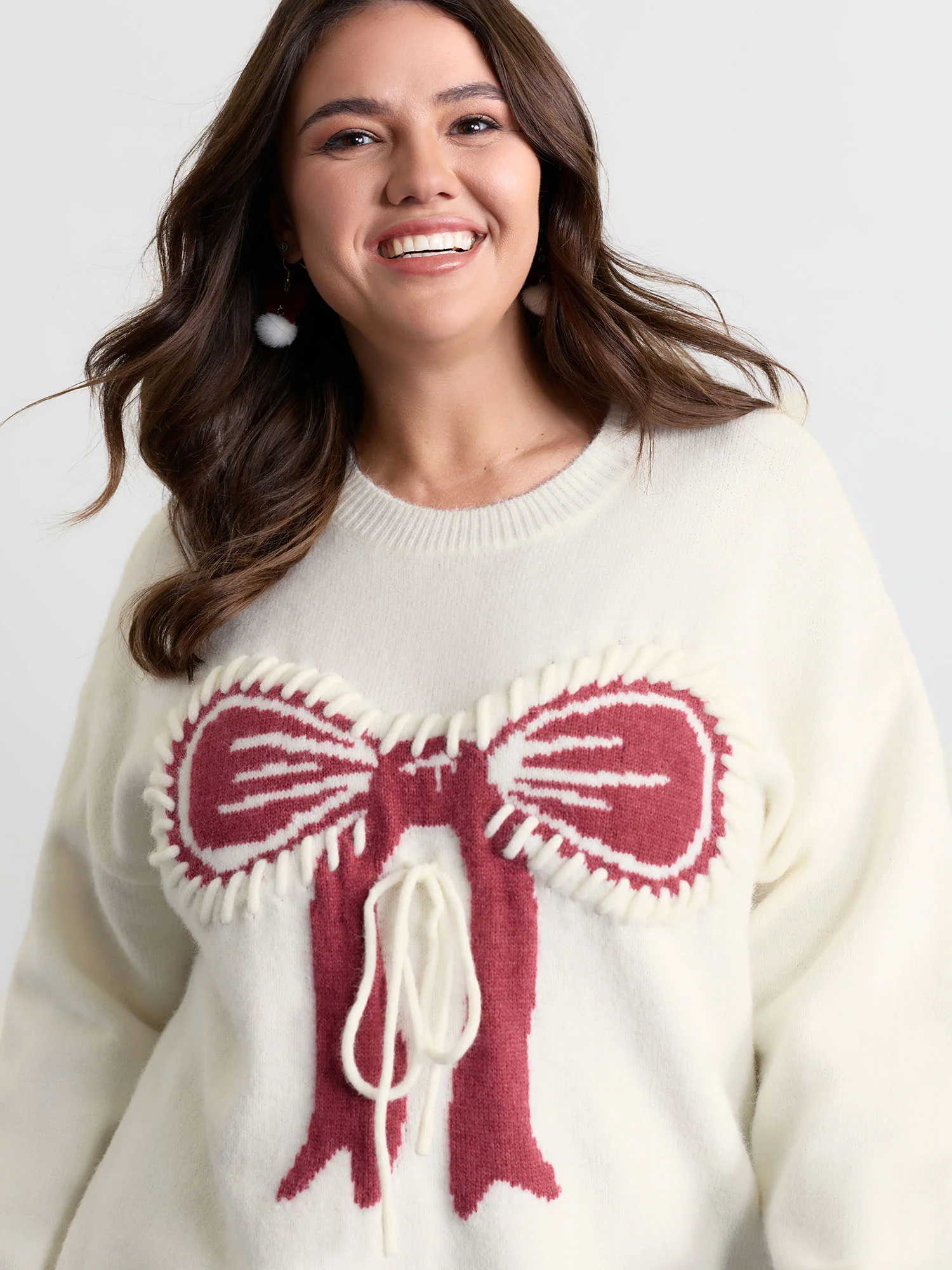 Supersoft Jacquard Bow Hand-Threaded Pullover