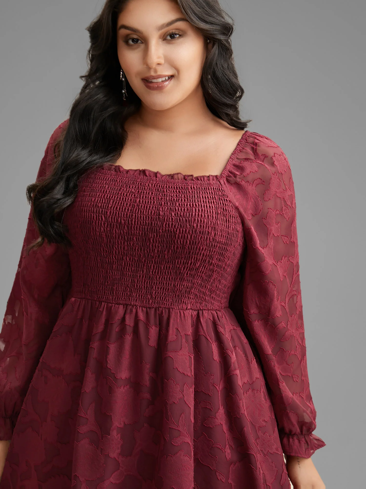 Jacquard Texture Square Neck Midi Dress